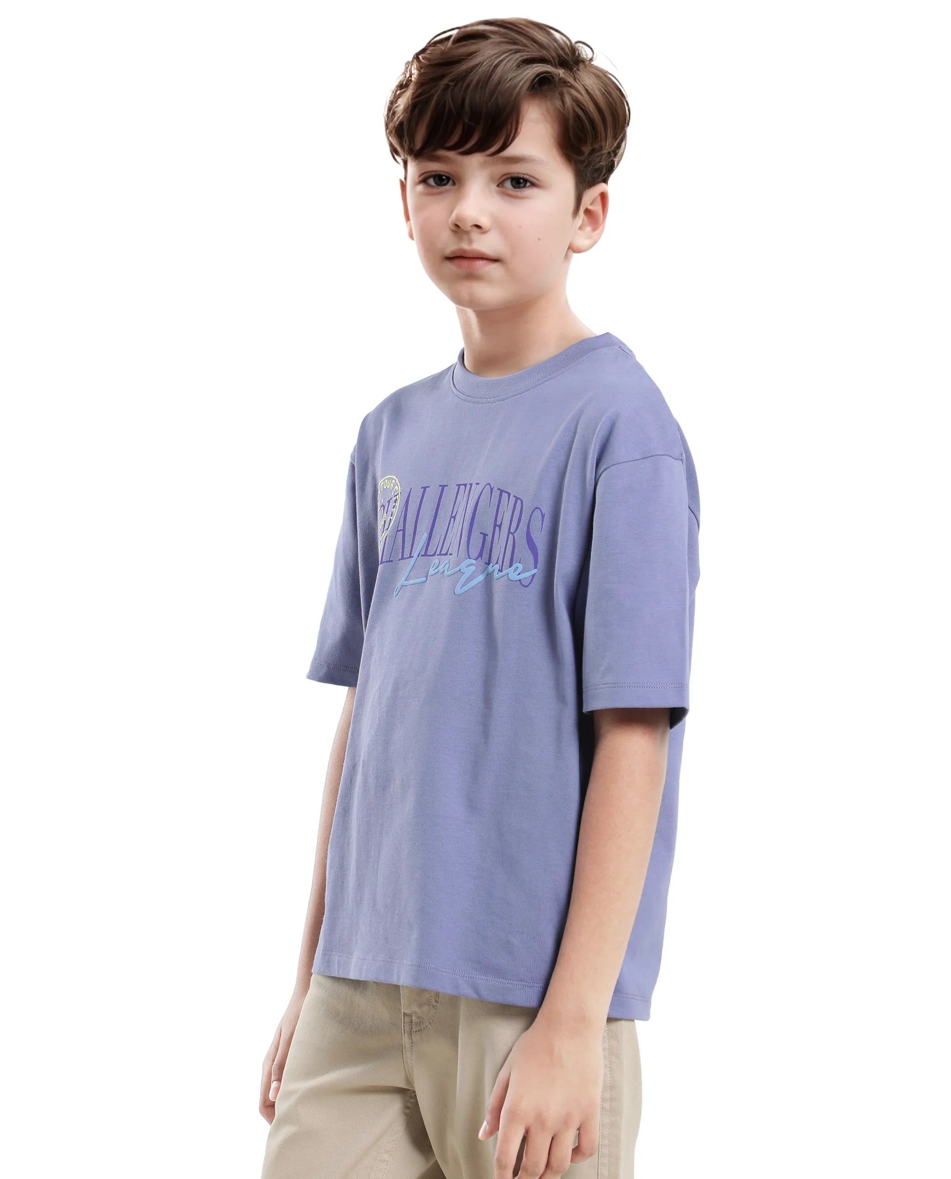 Rare Ones Kids Josh Light Purple Cotton Solid Slip-On Oversized Fit T-Shirt