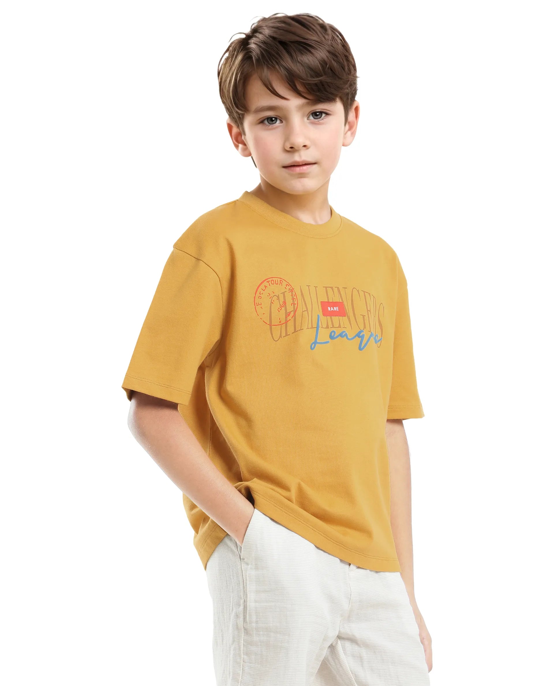 Rare Ones Kids Josh Yellow Cotton Solid Slip-On Oversized Fit T-Shirt