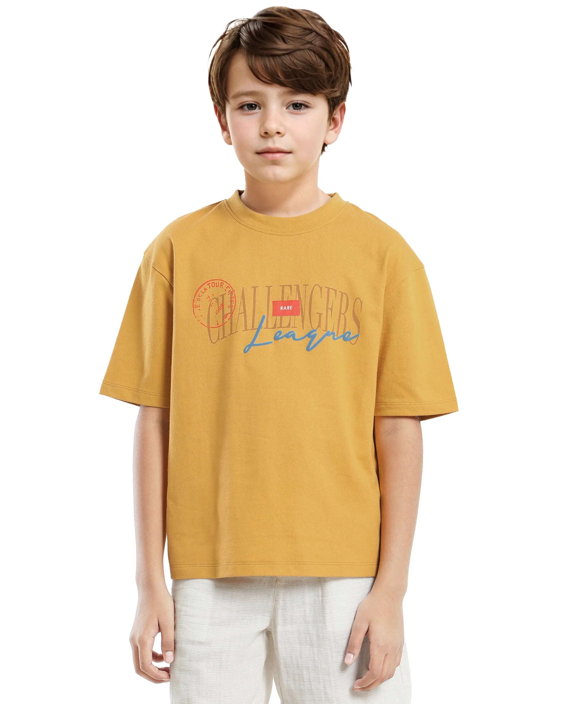 Rare Ones Kids Josh Yellow Cotton Solid Slip-On Oversized Fit T-Shirt