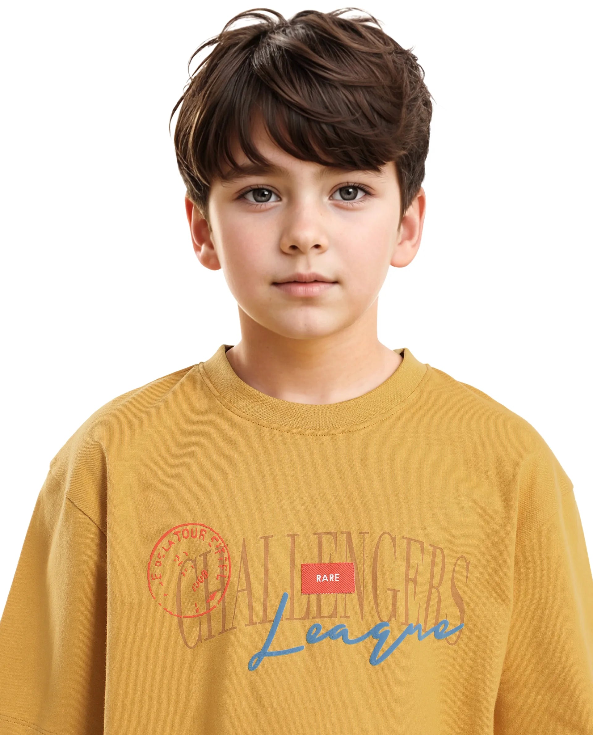Rare Ones Kids Josh Yellow Cotton Solid Slip-On Oversized Fit T-Shirt