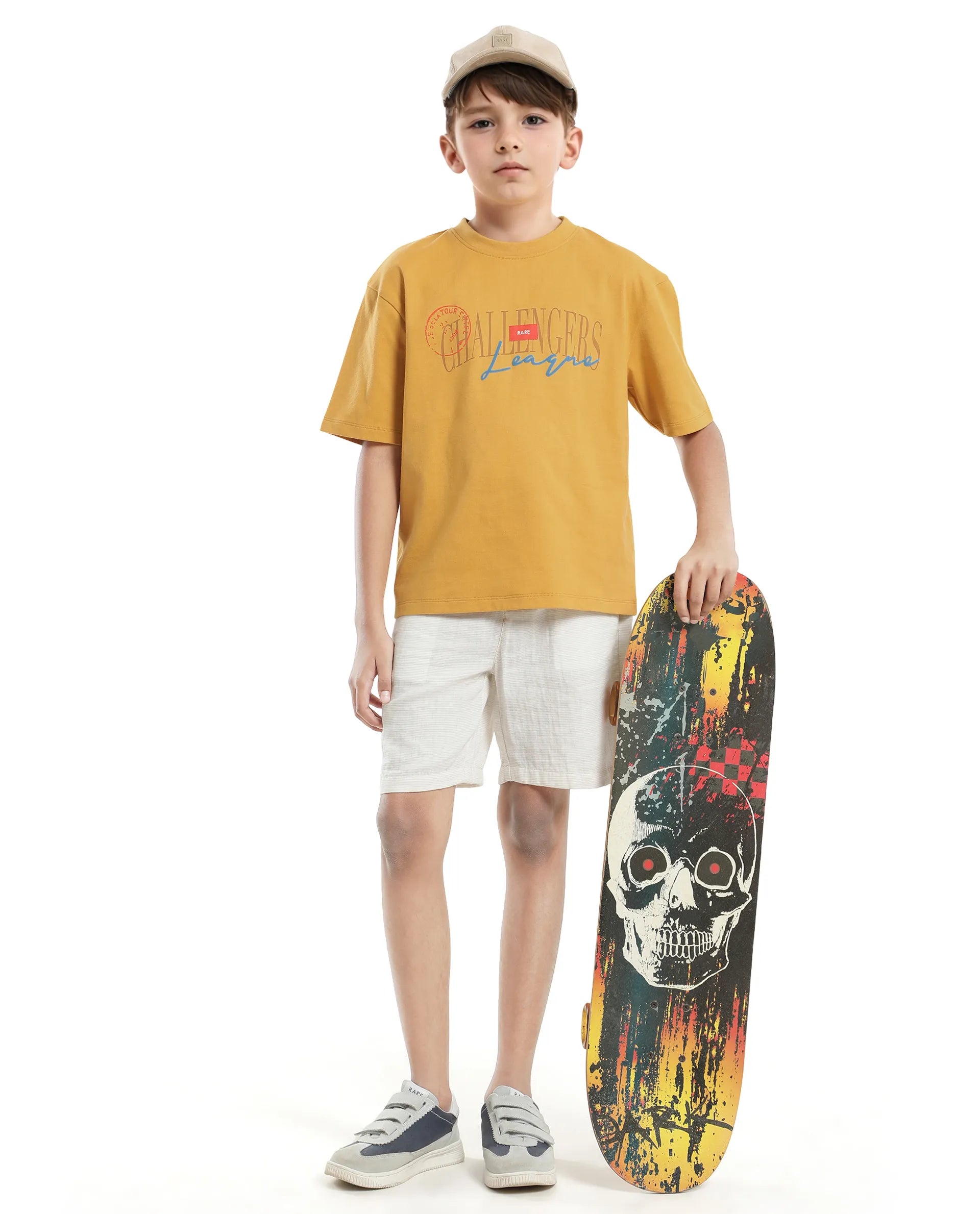 Rare Ones Kids Josh Yellow Cotton Solid Slip-On Oversized Fit T-Shirt