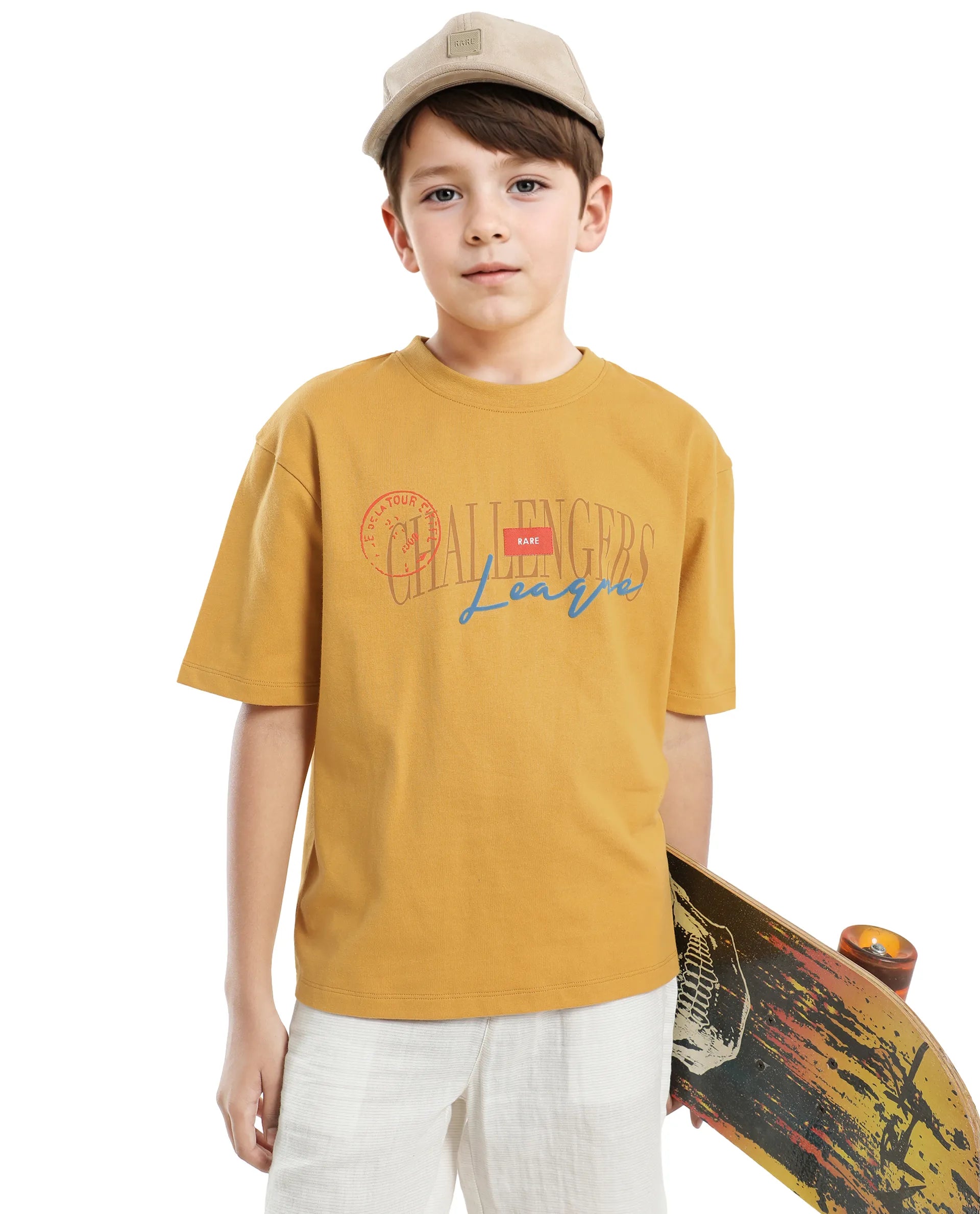 Rare Ones Kids Josh Yellow Cotton Solid Slip-On Oversized Fit T-Shirt