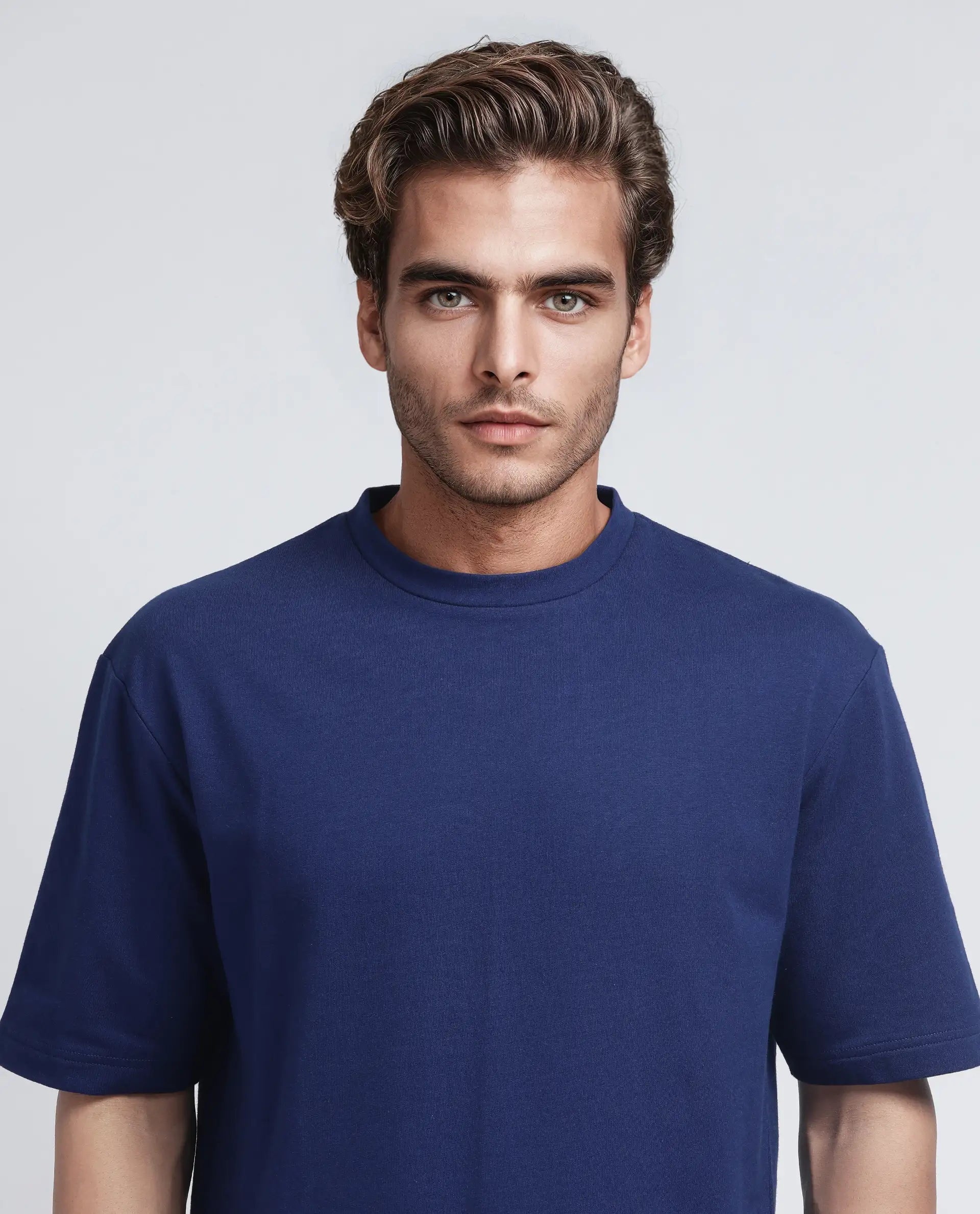 Rare Rabbit Men's Jot Blue Cotton Fabric Sleeveless Crew Neck Boxy Fit Printed T-Shirt