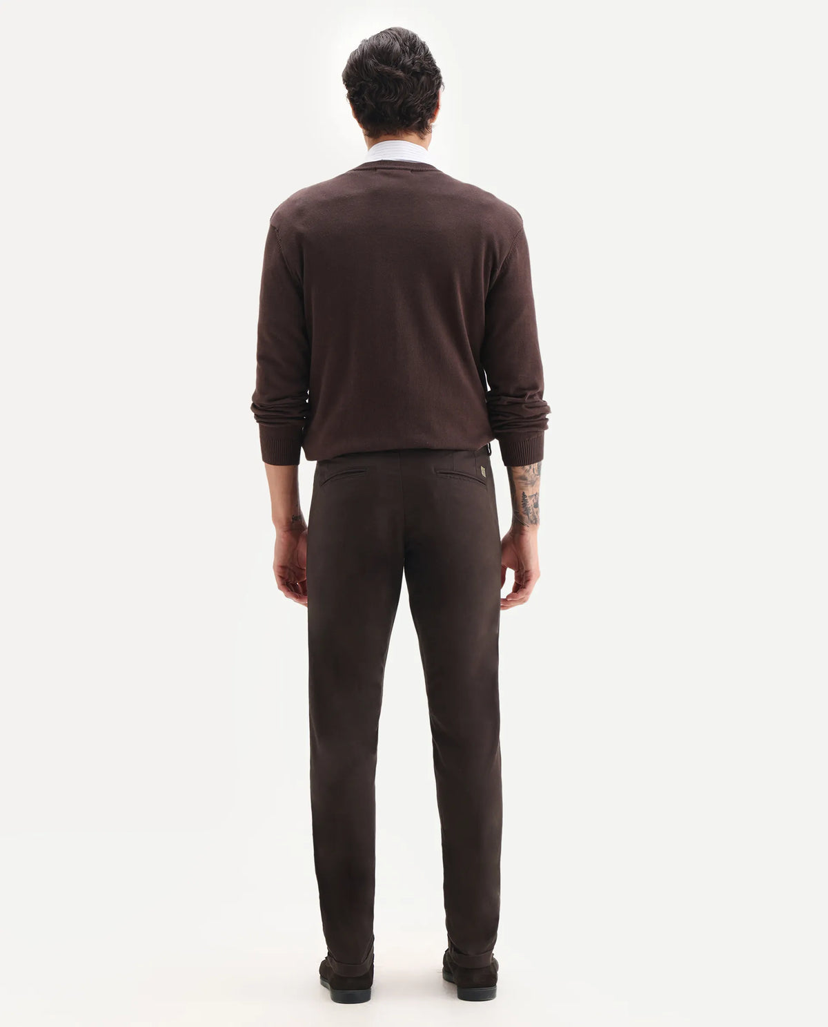 Rare Rabbit Men's Jude Brown Cotton Plain Slim Fit Trouser
