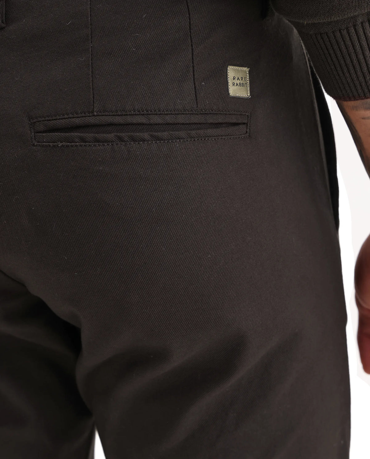 Rare Rabbit Men's Jude Brown Cotton Plain Slim Fit Trouser