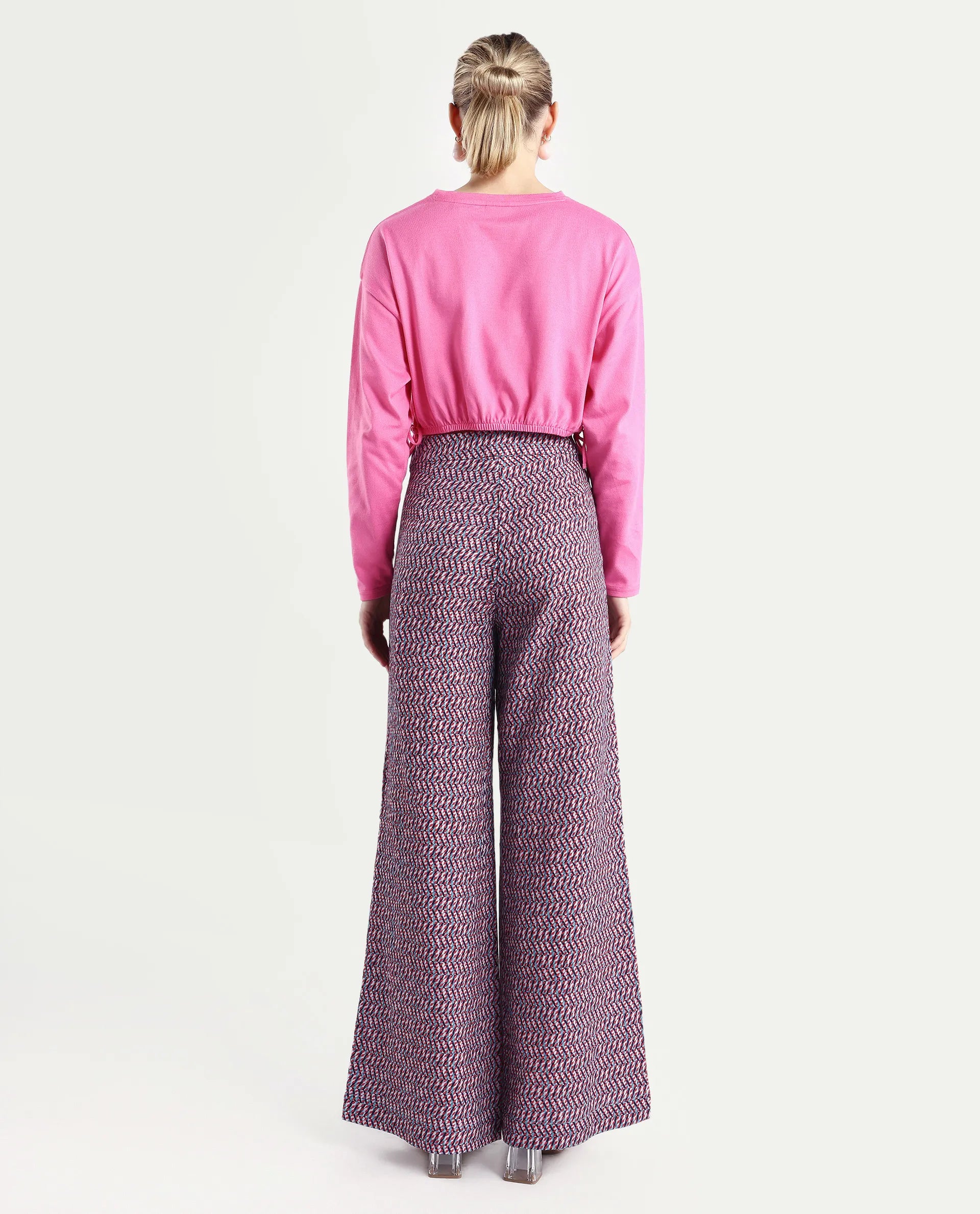 Rareism Women's Juin Dark Multi Cotton Blend Geometric Print Ankle Length Wide Leg Trouser