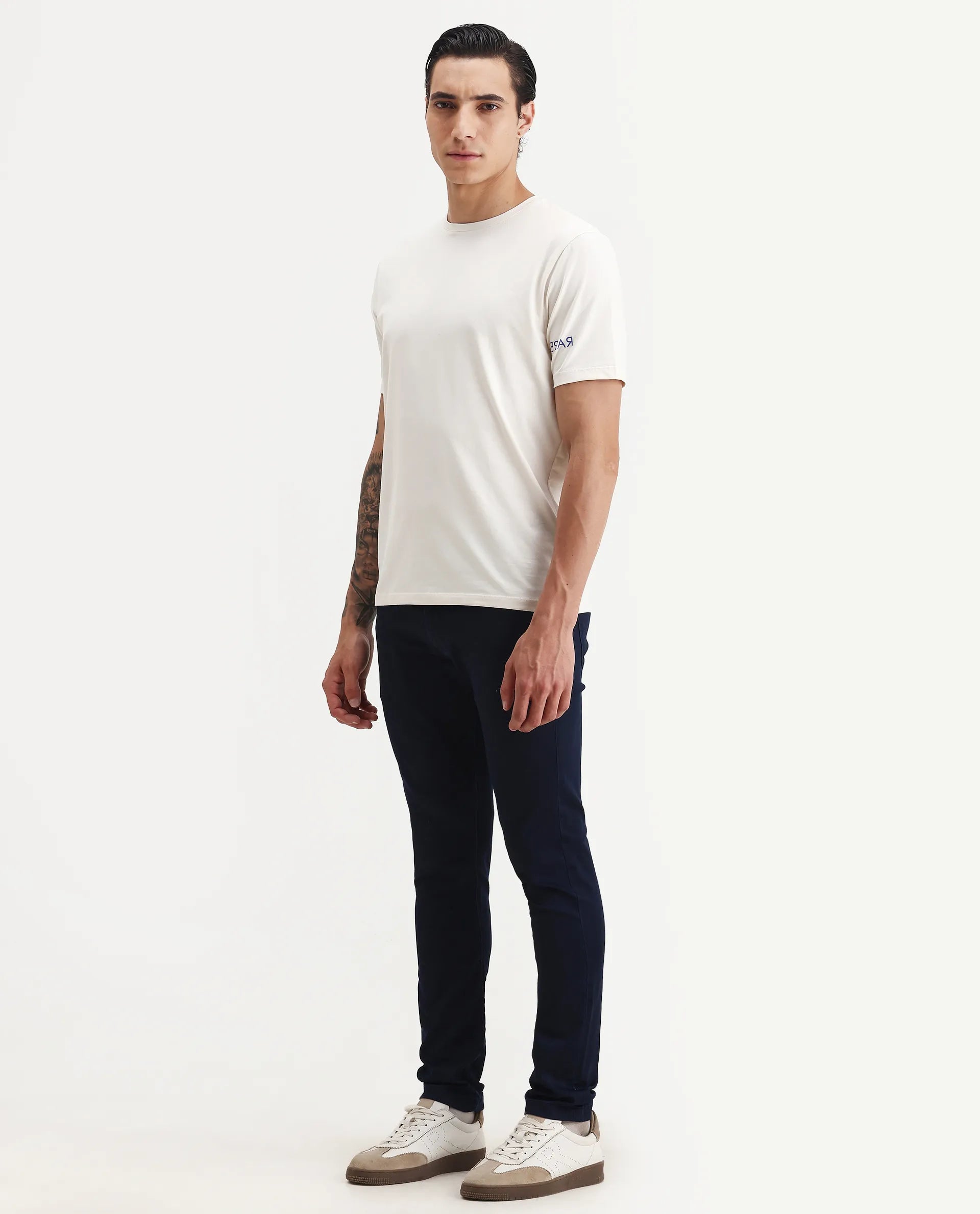 Rare Rabbit Men's Jules Blue Cotton Blend Plain Hawk Slim Fit Jeans