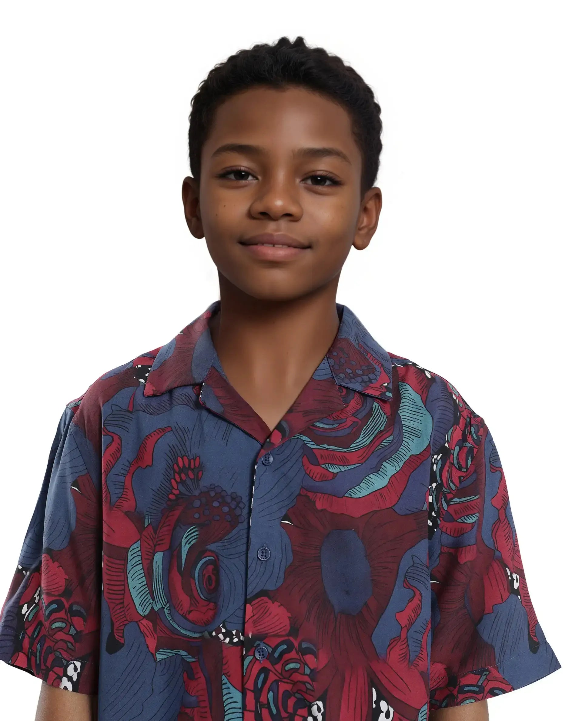 Rare Ones Kids Junf Blue Viscose Half Sleeve Button Printed Regular Fit Shirt