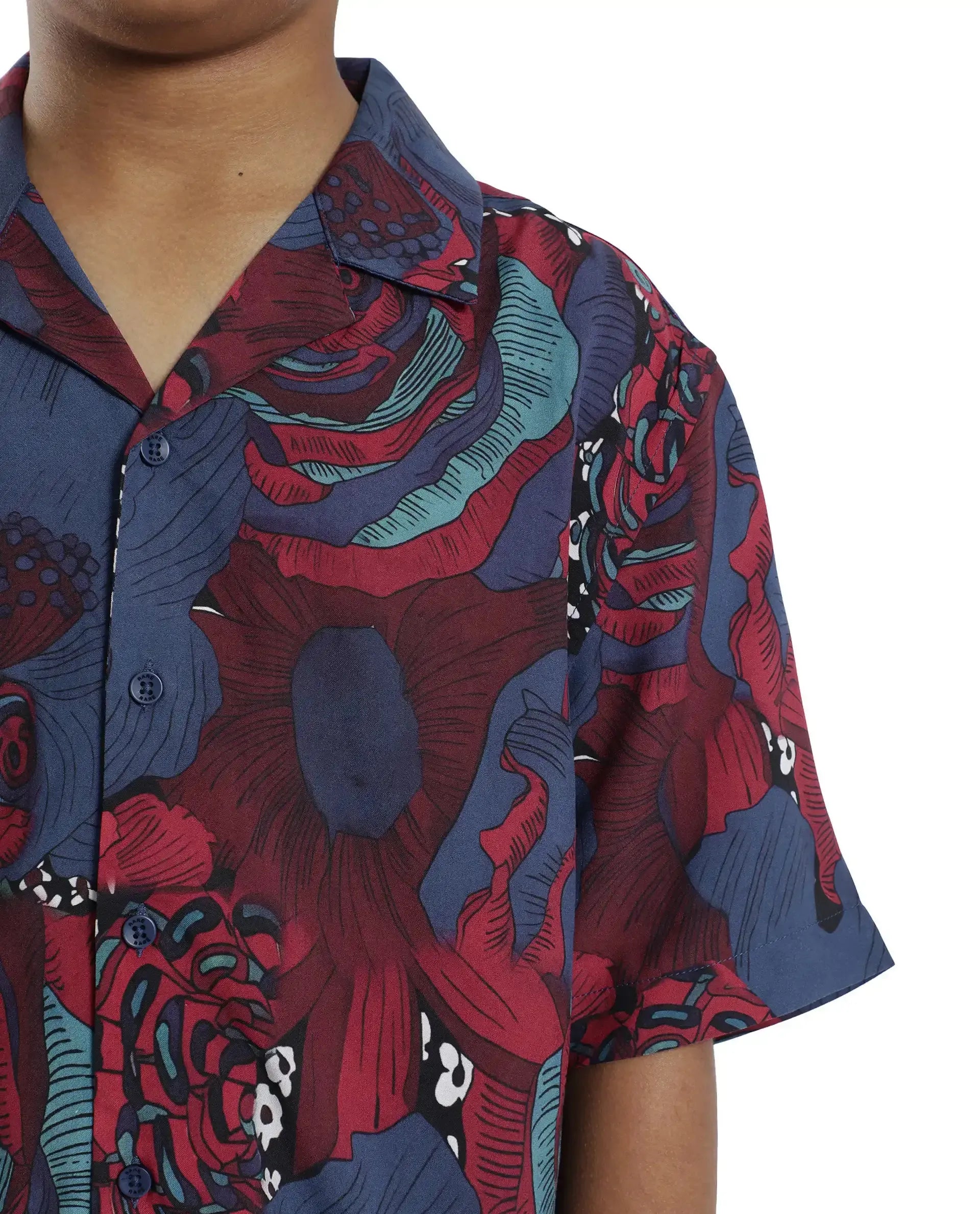 Rare Ones Kids Junf Blue Viscose Half Sleeve Button Printed Regular Fit Shirt