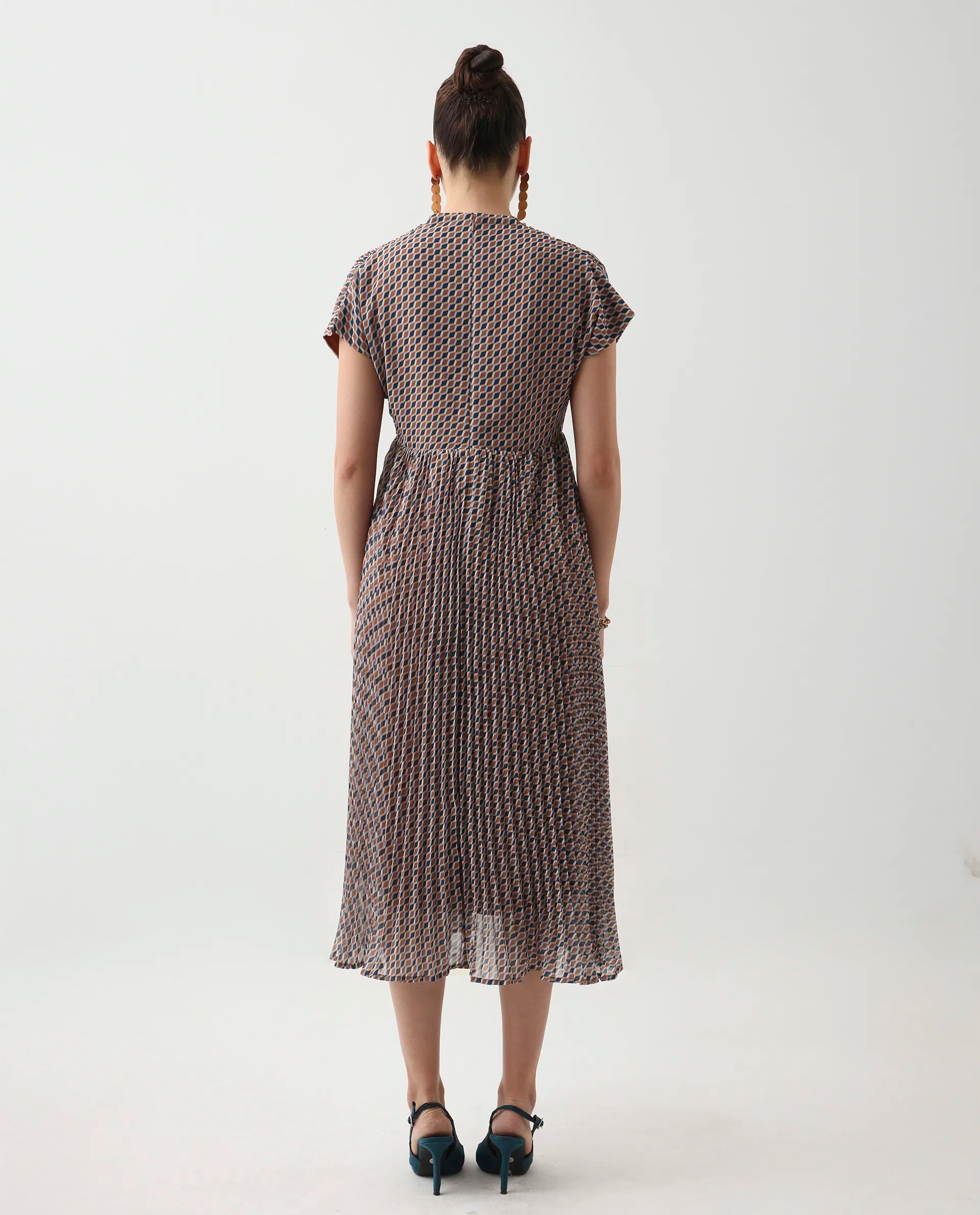 Rareism Women's Jurem Multi Polyester V-Neck Fit And Flare Printed Dress