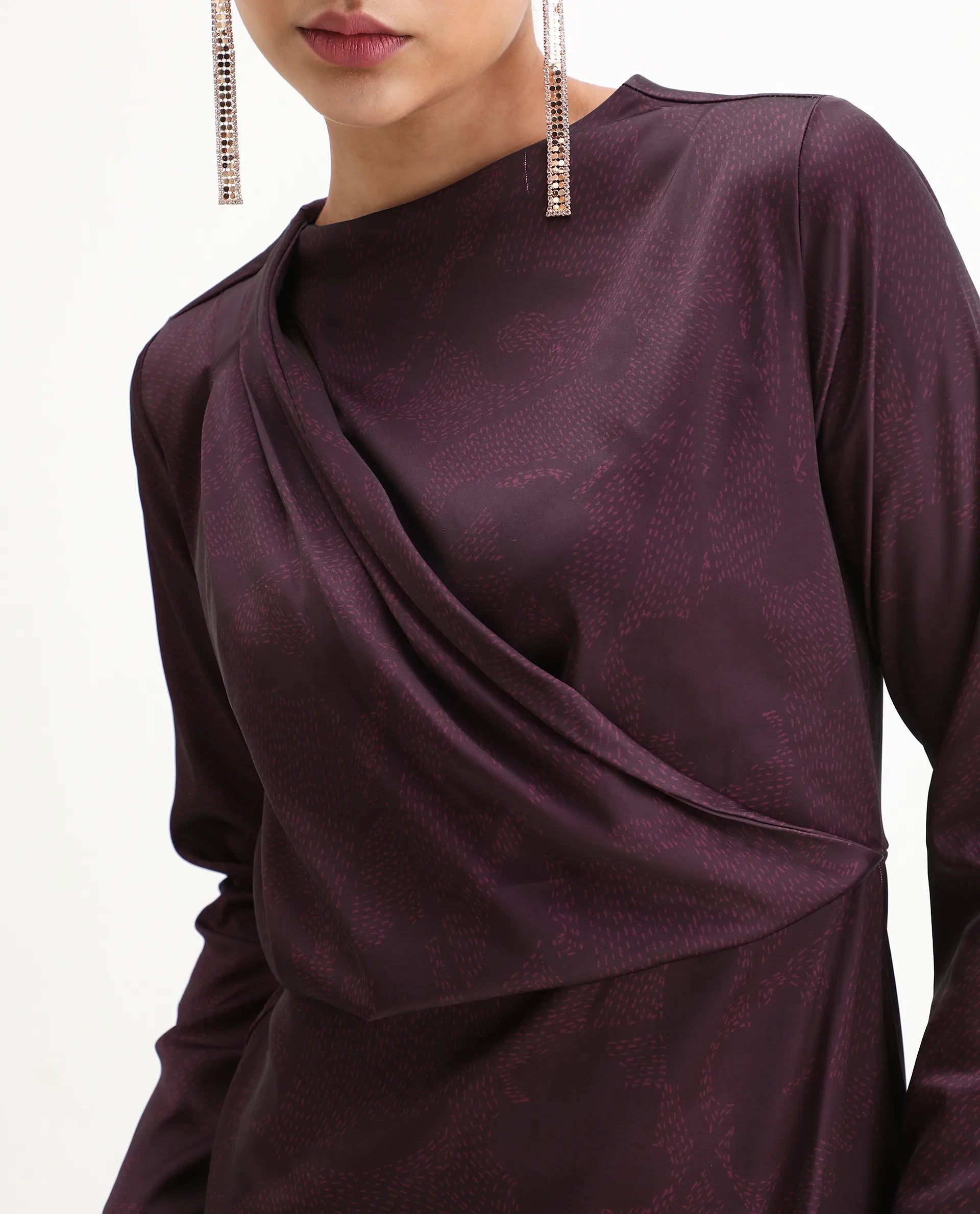 Rareism Women's Jusat Maroon Polyester Cowl Neck Straight Fit Dress