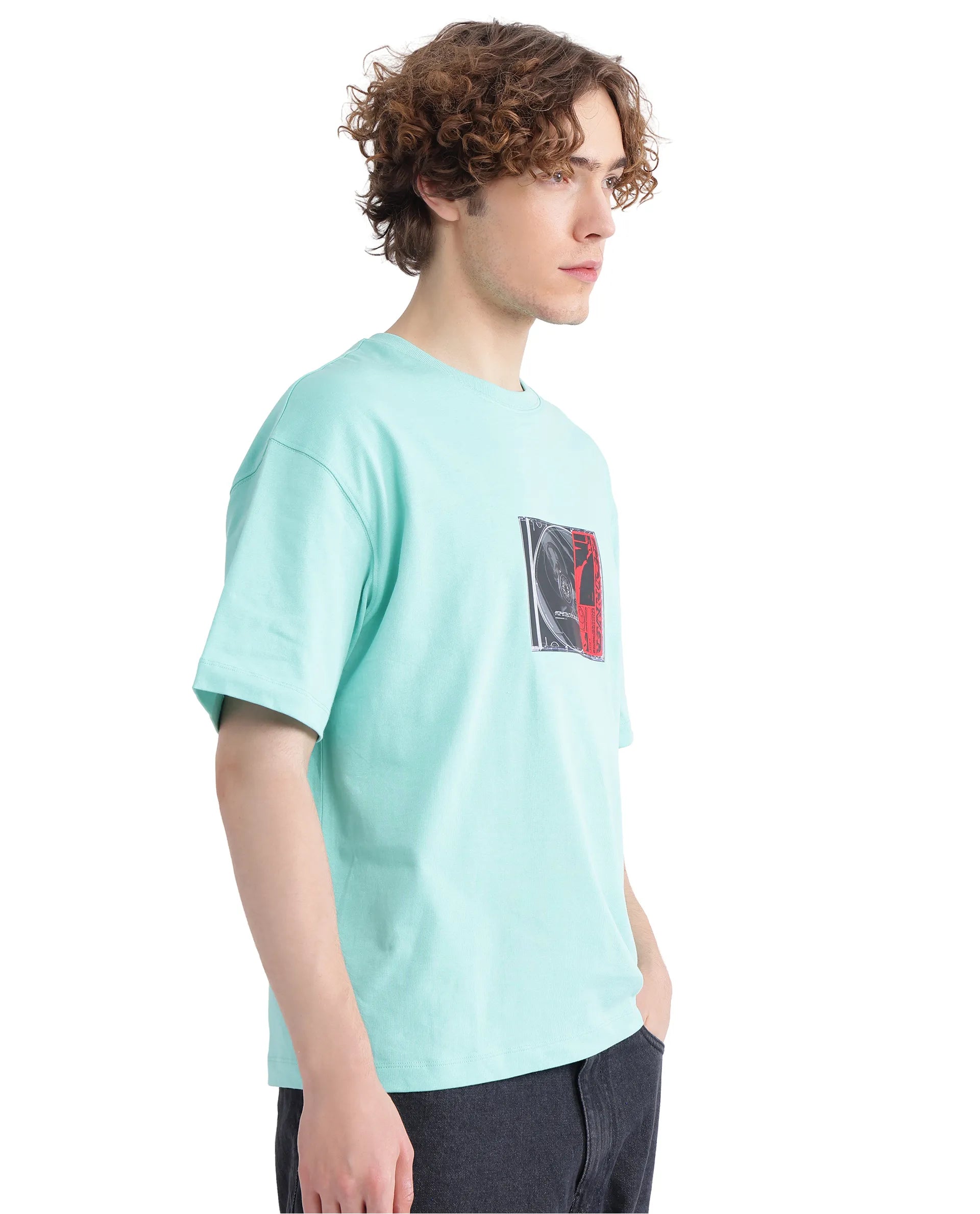 Rare Rabbit Men Just Light Green Cotton Fabric Short Sleeve Crew Neck Graphic Print T-Shirt