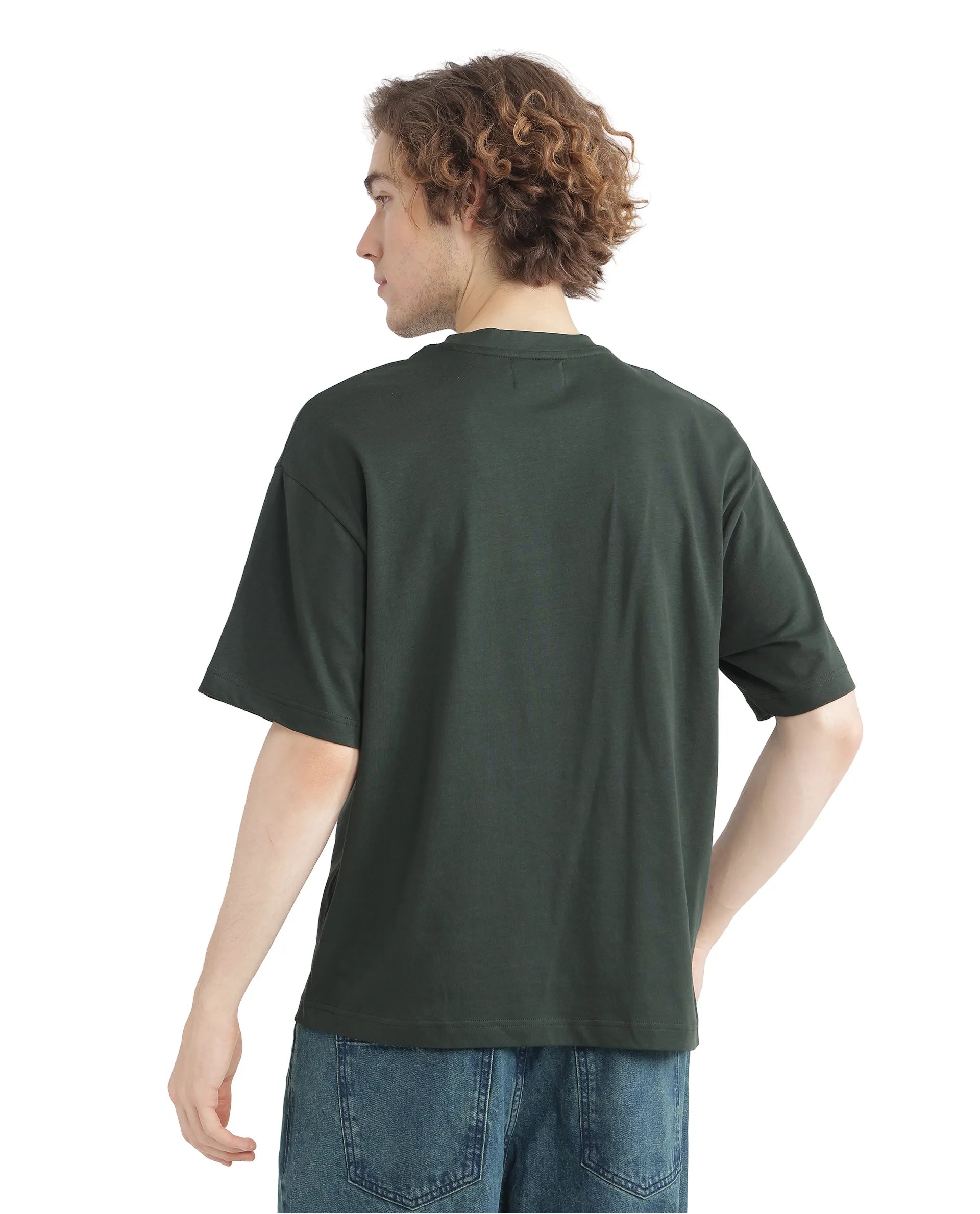 Rare Rabbit Men Justin Dark Olive Cotton Fabric Short Sleeve Crew Neck Graphic Print T-Shirt