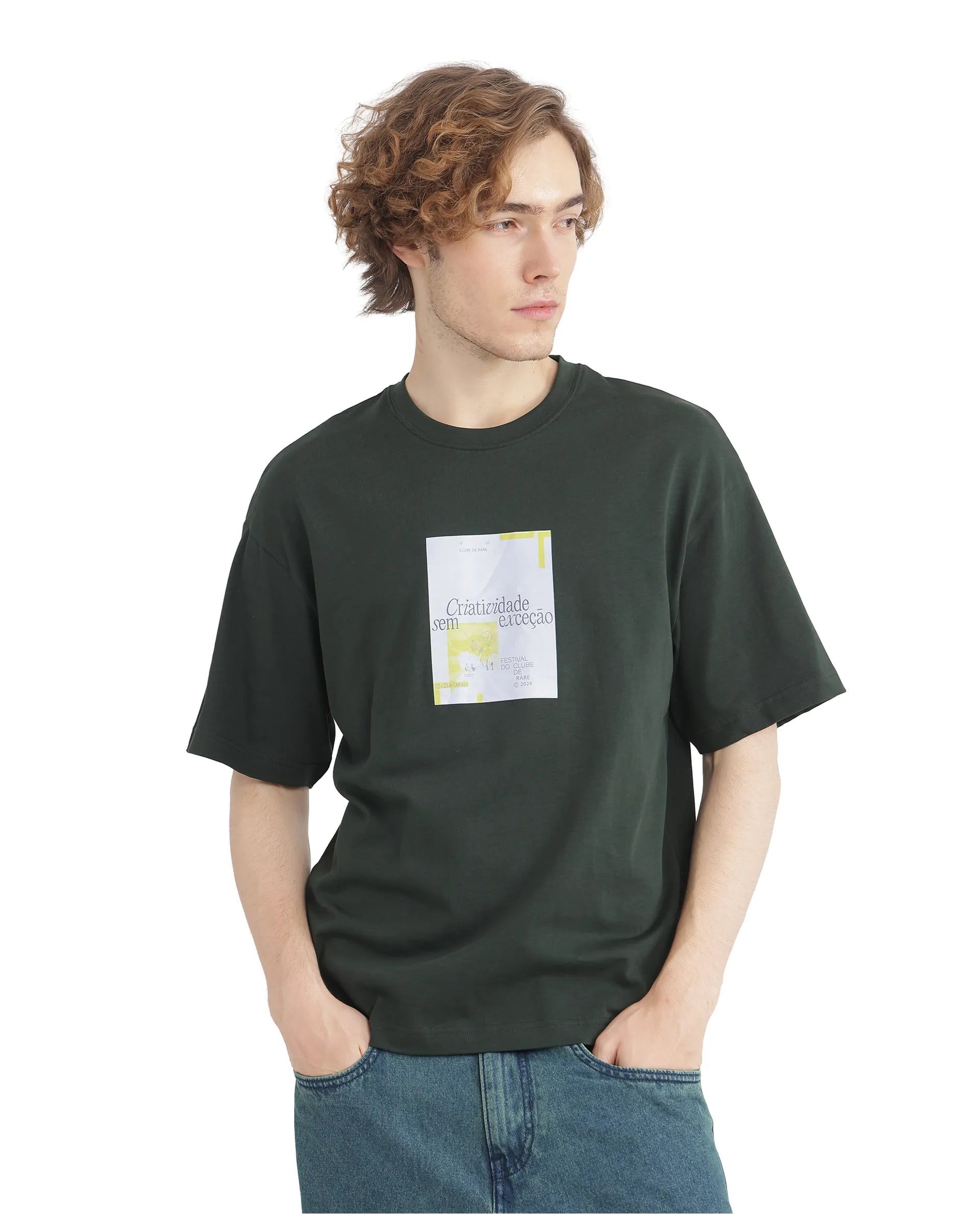 Rare Rabbit Men Justin Dark Olive Cotton Fabric Short Sleeve Crew Neck Graphic Print T-Shirt