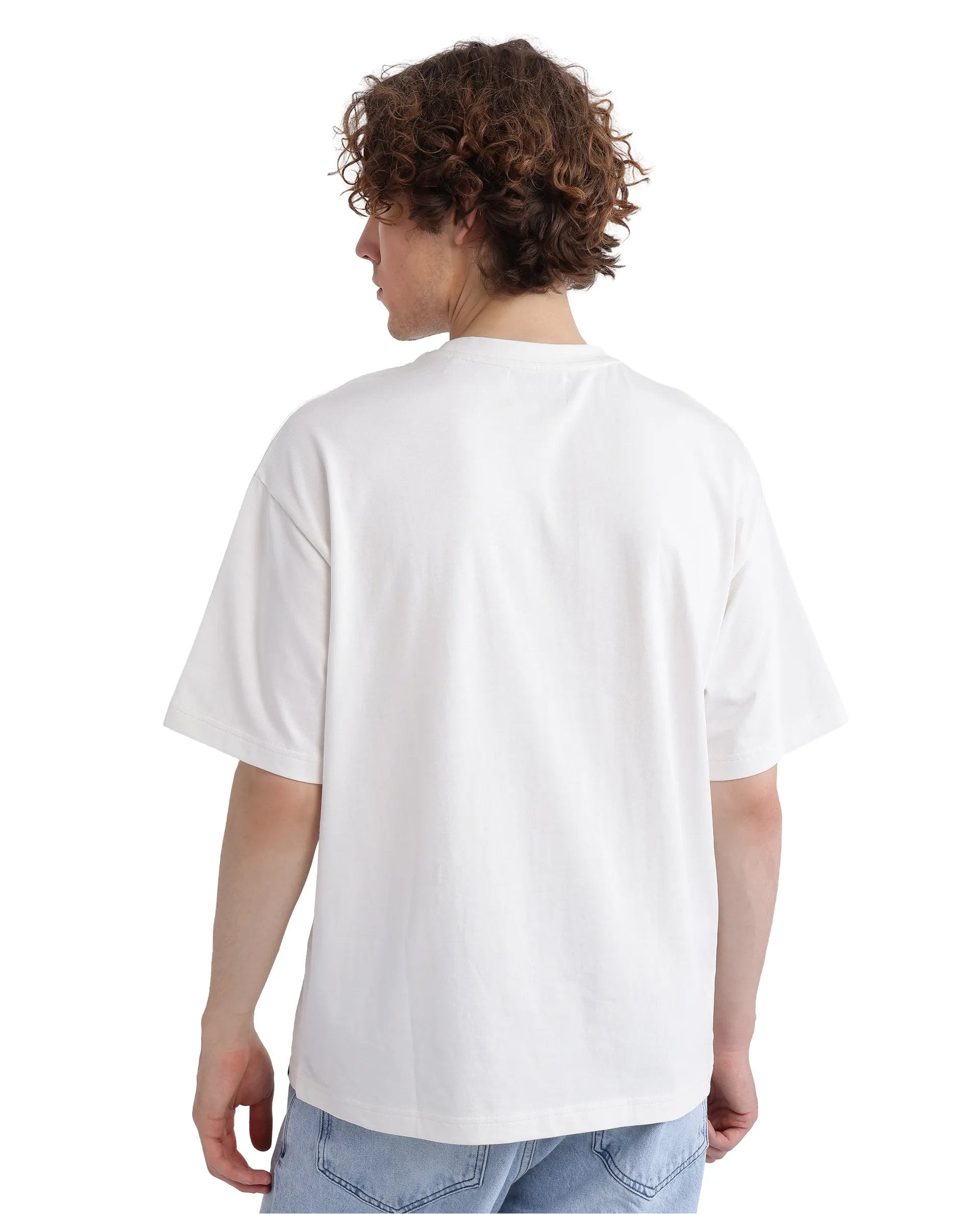 Rare Rabbit Men Justin Off White Cotton Fabric Short Sleeve Crew Neck Graphic Print T-Shirt