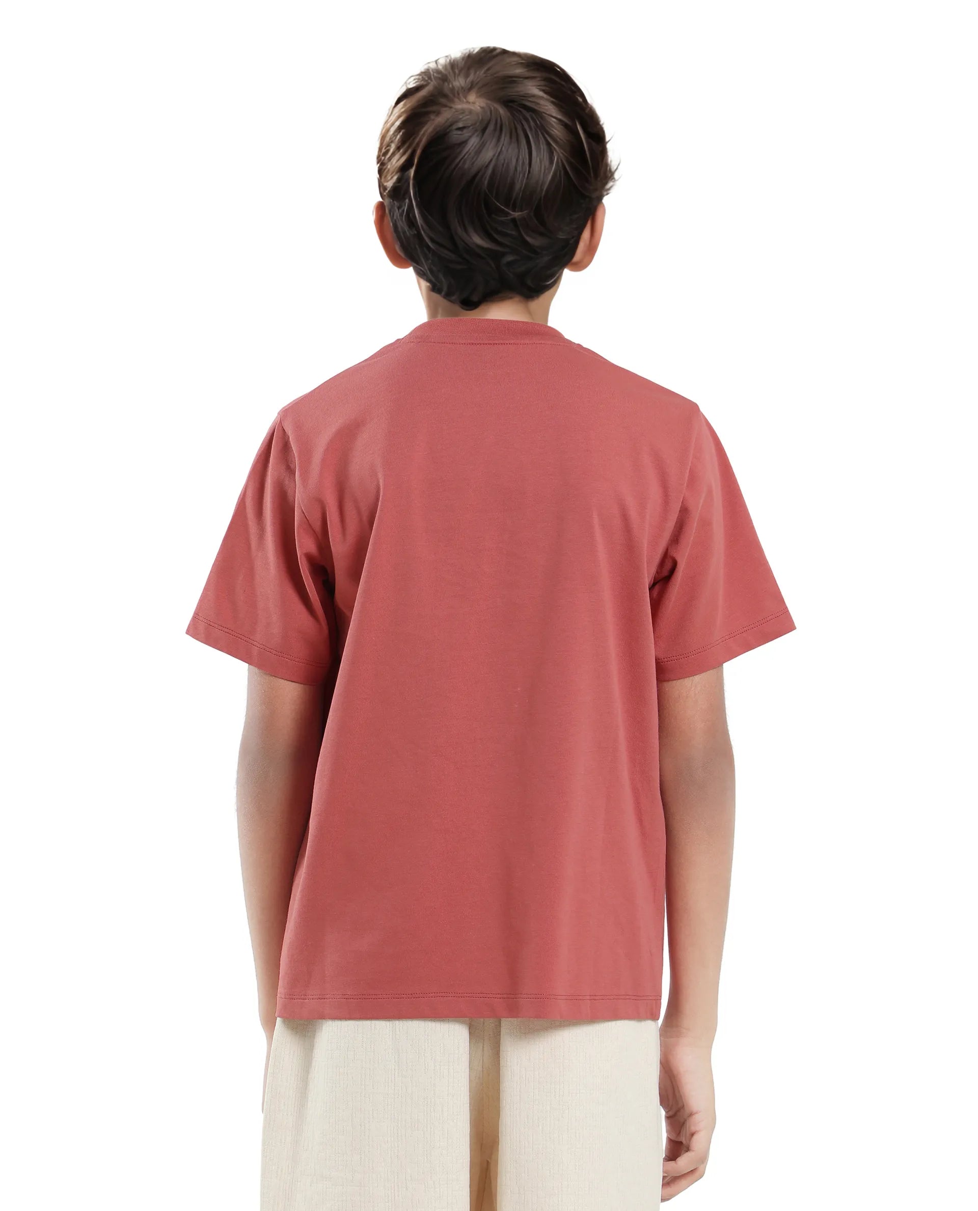 Rare Ones Kids Just-K Light Red Cotton Solid Slip-On Regular Fit T-Shirt