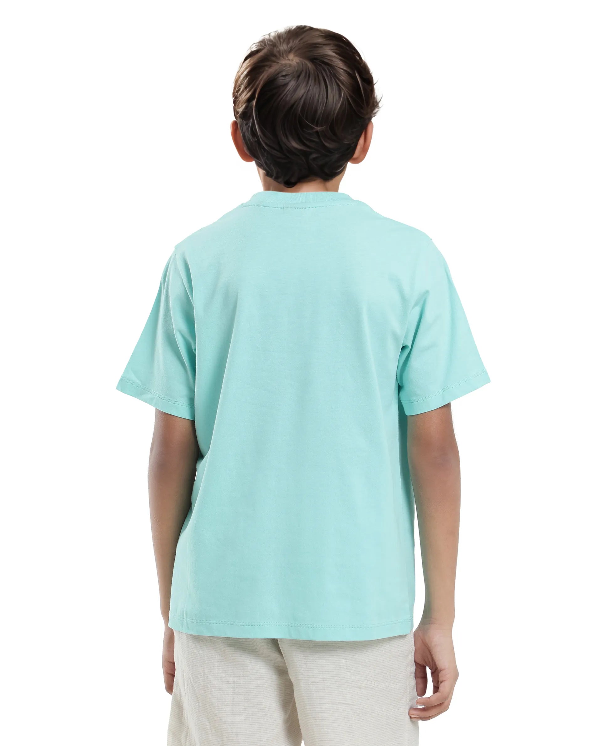 Rare Ones Kids Justr-K Pastel Turq Cotton Graphic Printed Slip-On Regular Fit T-Shirt