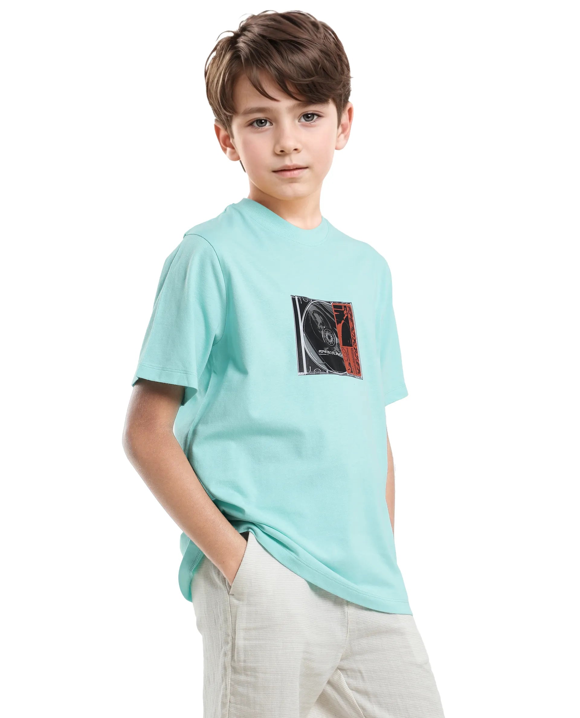 Rare Ones Kids Justr-K Pastel Turq Cotton Graphic Printed Slip-On Regular Fit T-Shirt