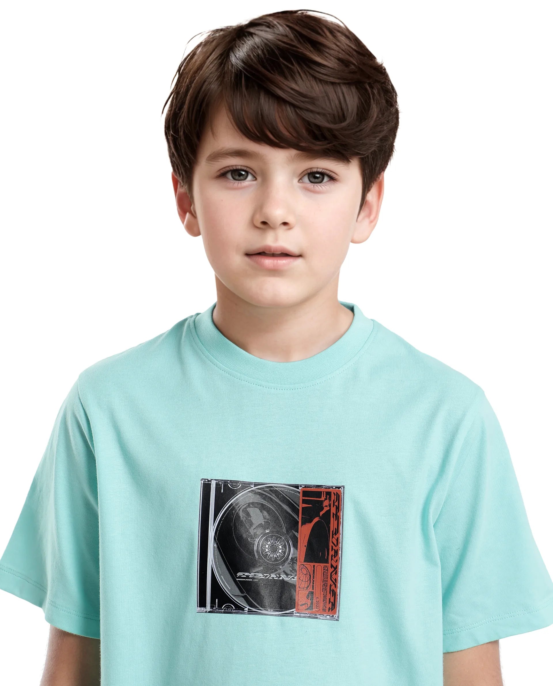 Rare Ones Kids Justr-K Pastel Turq Cotton Graphic Printed Slip-On Regular Fit T-Shirt