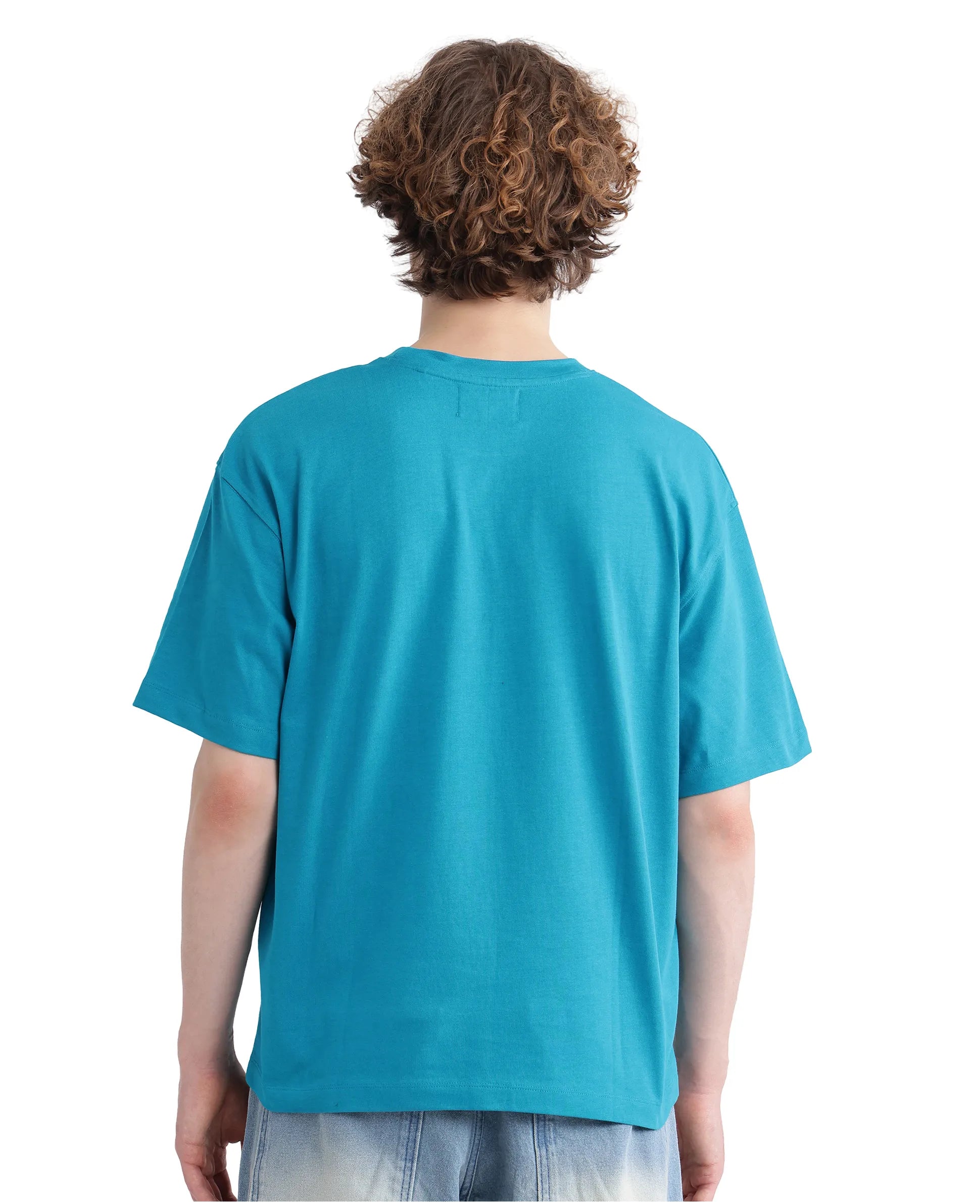 Rare Rabbit Men Just Teal Cotton Fabric Short Sleeve Crew Neck Graphic Print T-Shirt