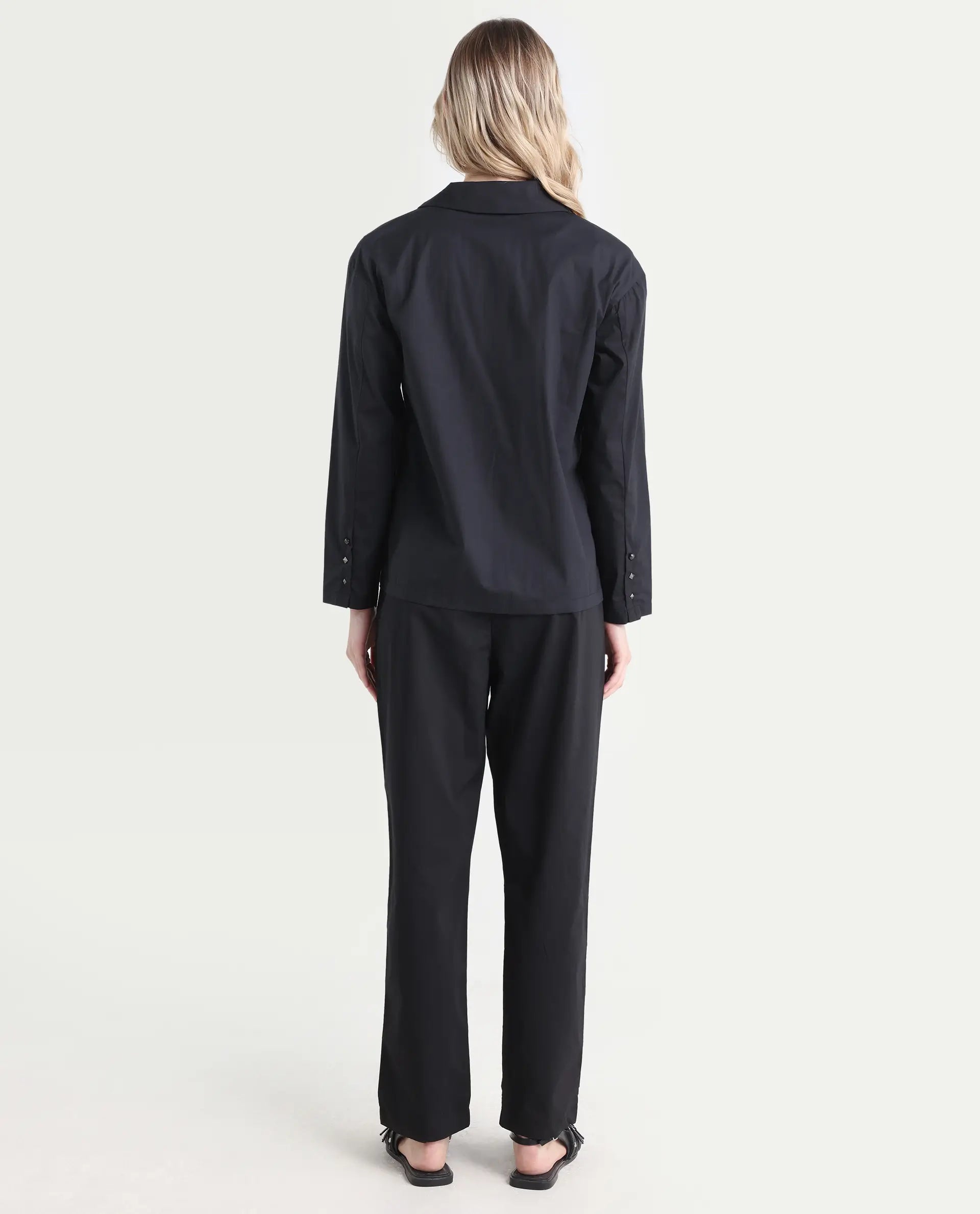 Rareism Women's Juven Black Polyester Blend Plain Ankle Length Tapered Trouser