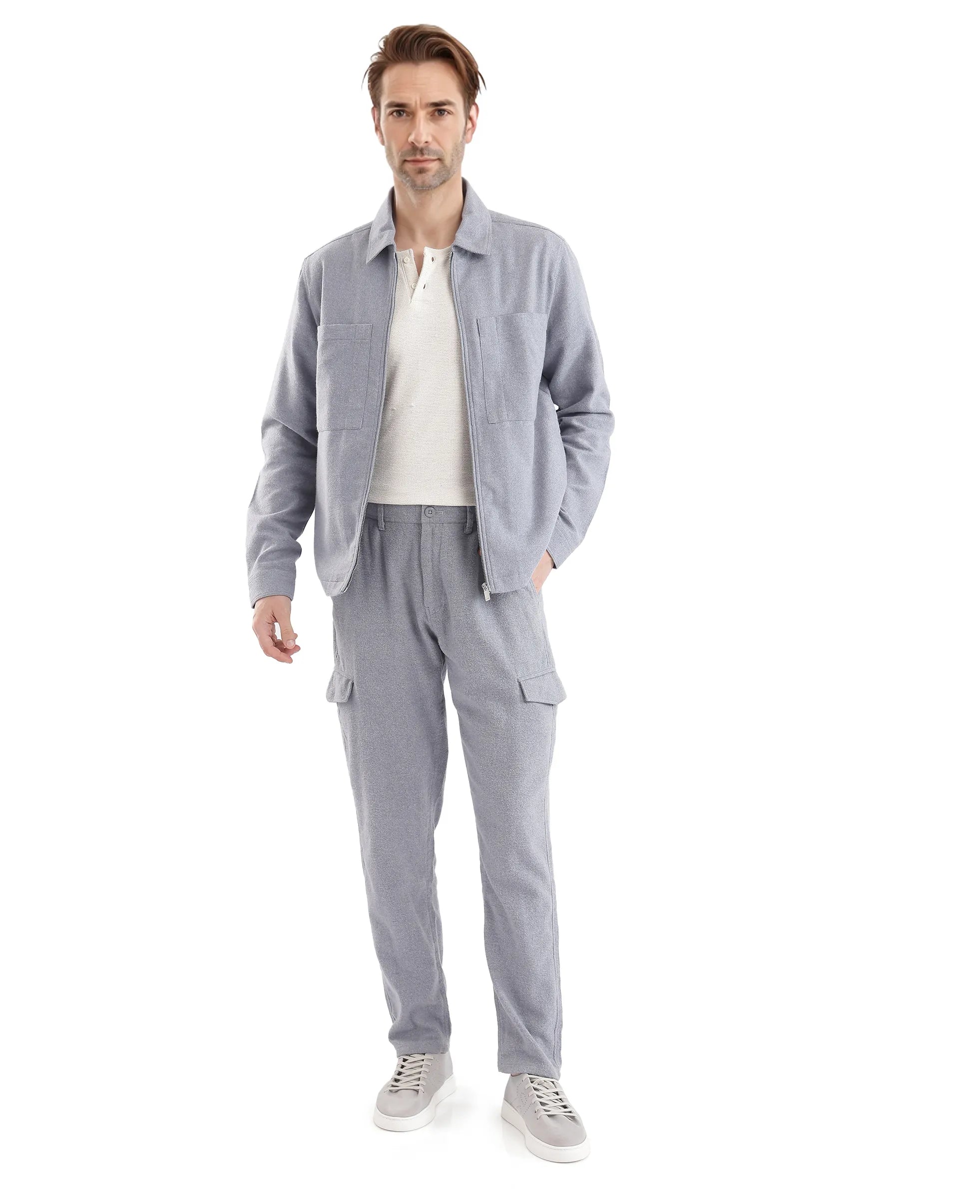 Rare Rabbit Men's Kaai Blue Polyester Nylon Fabric Full Sleeve Zipper Closure Regular Fit Plain Shacket