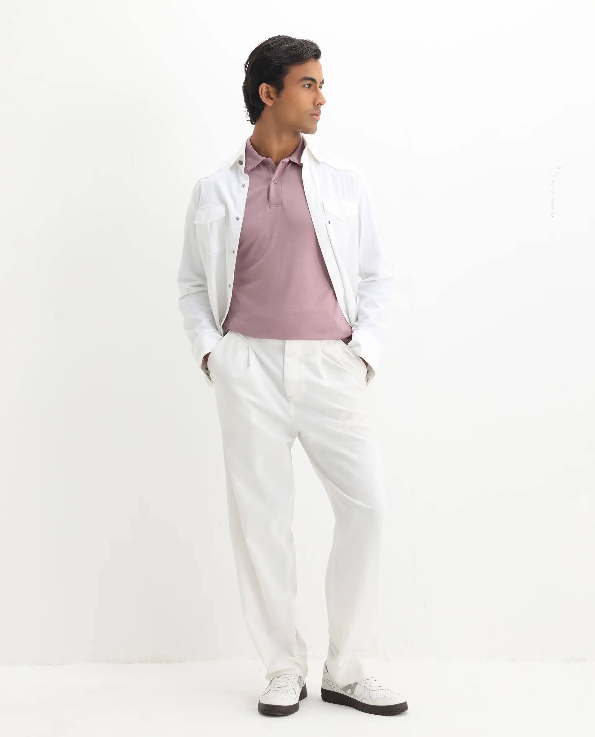 Rare Rabbit Men's Kace - Dusky Pink Cotton Plain Oversized Fit Half Sleeve Polo