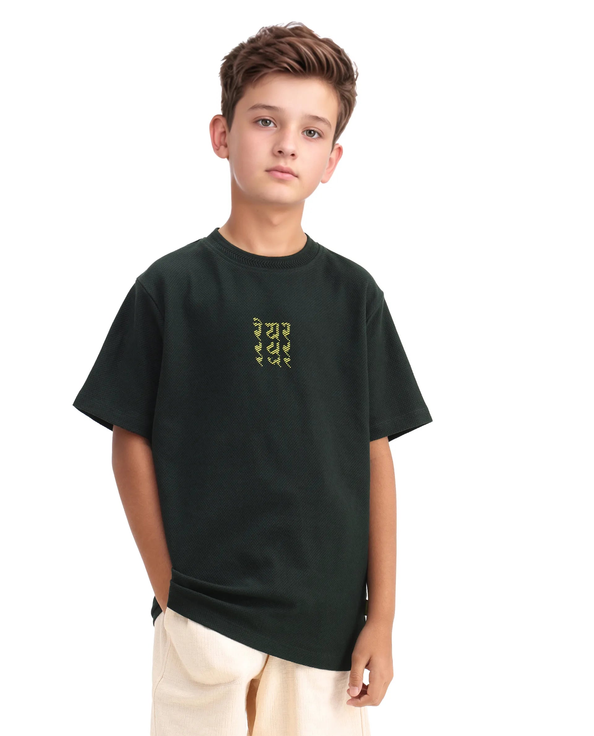 Rare Ones Kids Kade Dark Green Cotton Hd Print Regular Fit T-Shirt