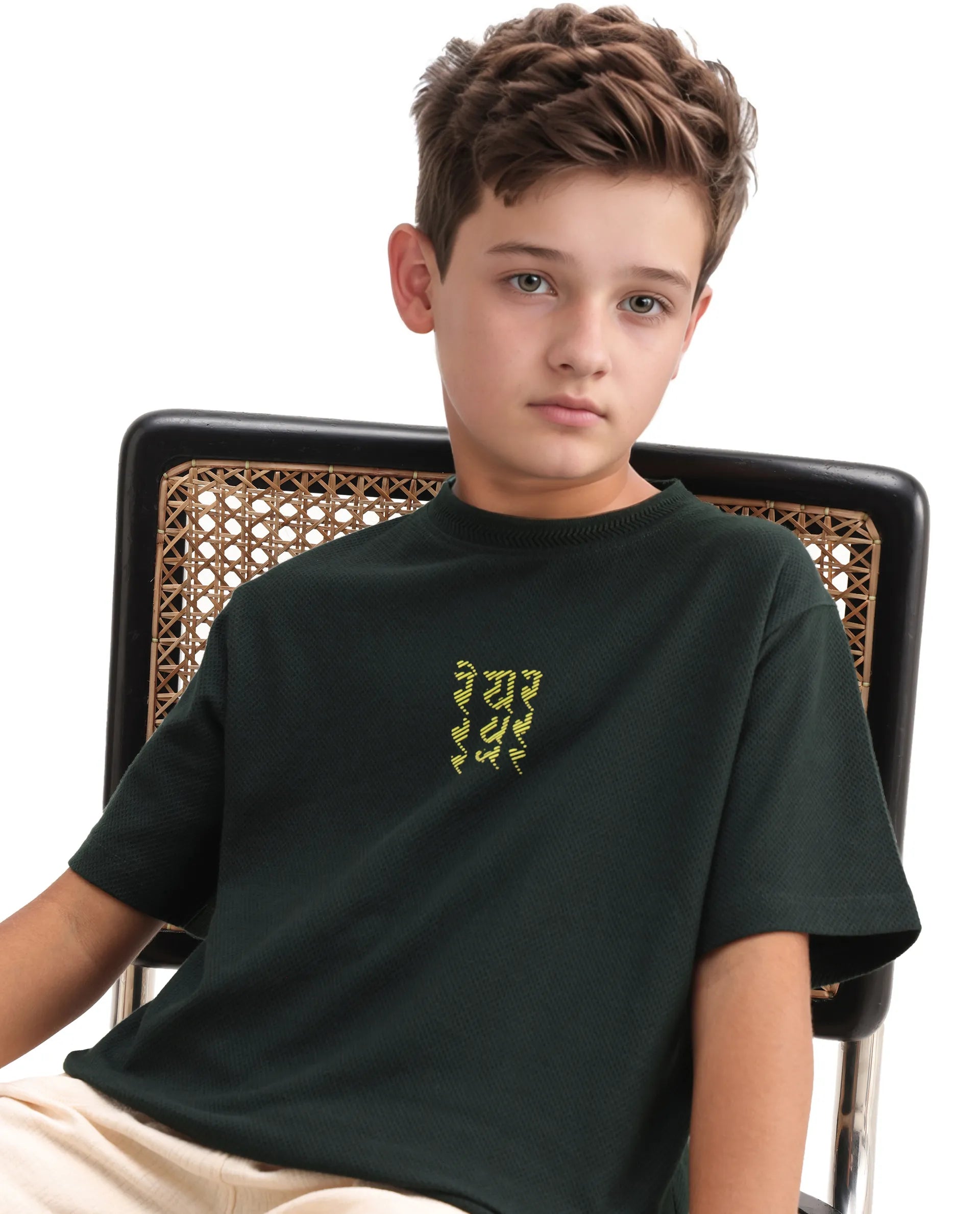 Rare Ones Kids Kade Dark Green Cotton Hd Print Regular Fit T-Shirt