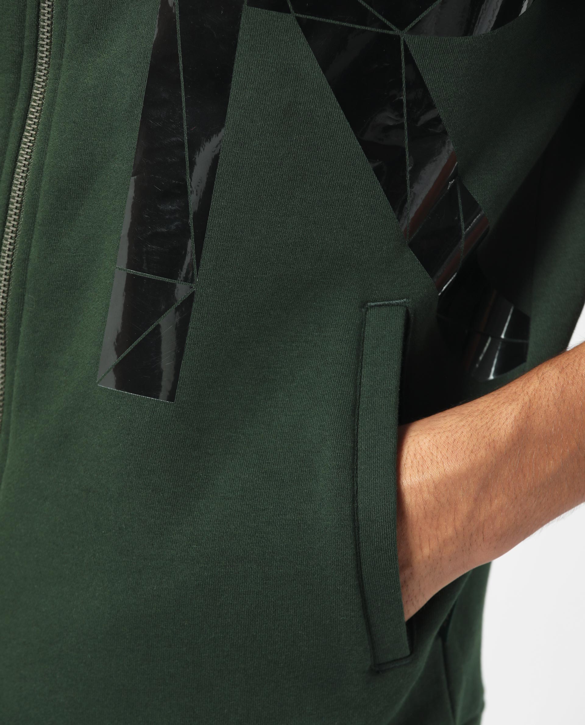 Rare Rabbit Men's Kaden Green Cotton Polyester Fabric Full Sleeves Placement Foil Print Hooded Sweatshirt