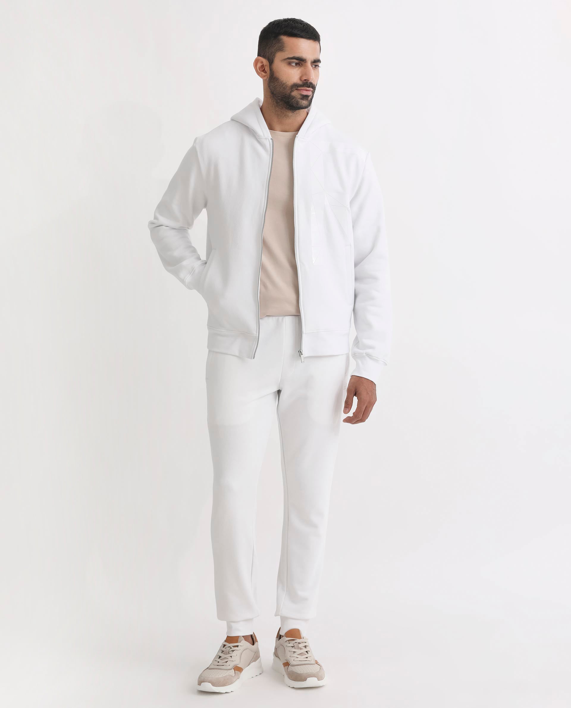 Rare Rabbit Men's Toyo Off White Cotton Polyester Fabric Drawstring Closure Regular Fit Mid Rise Trackpant