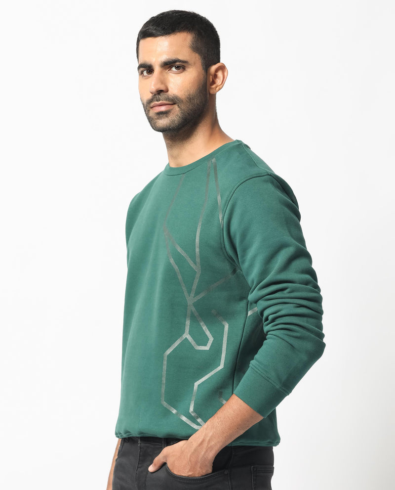 Rare Rabbit Mens Kafet Green Sweatshirt Full Sleeve Solid