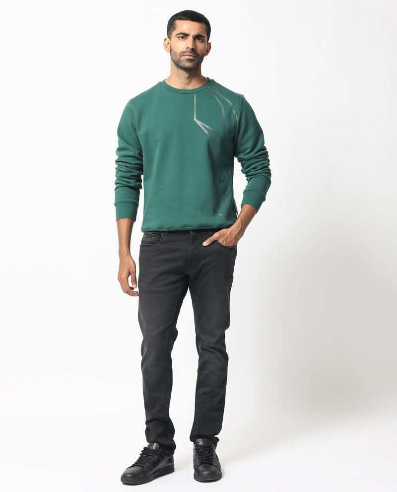 Rare Rabbit Mens Kafet Green Sweatshirt Full Sleeve Solid
