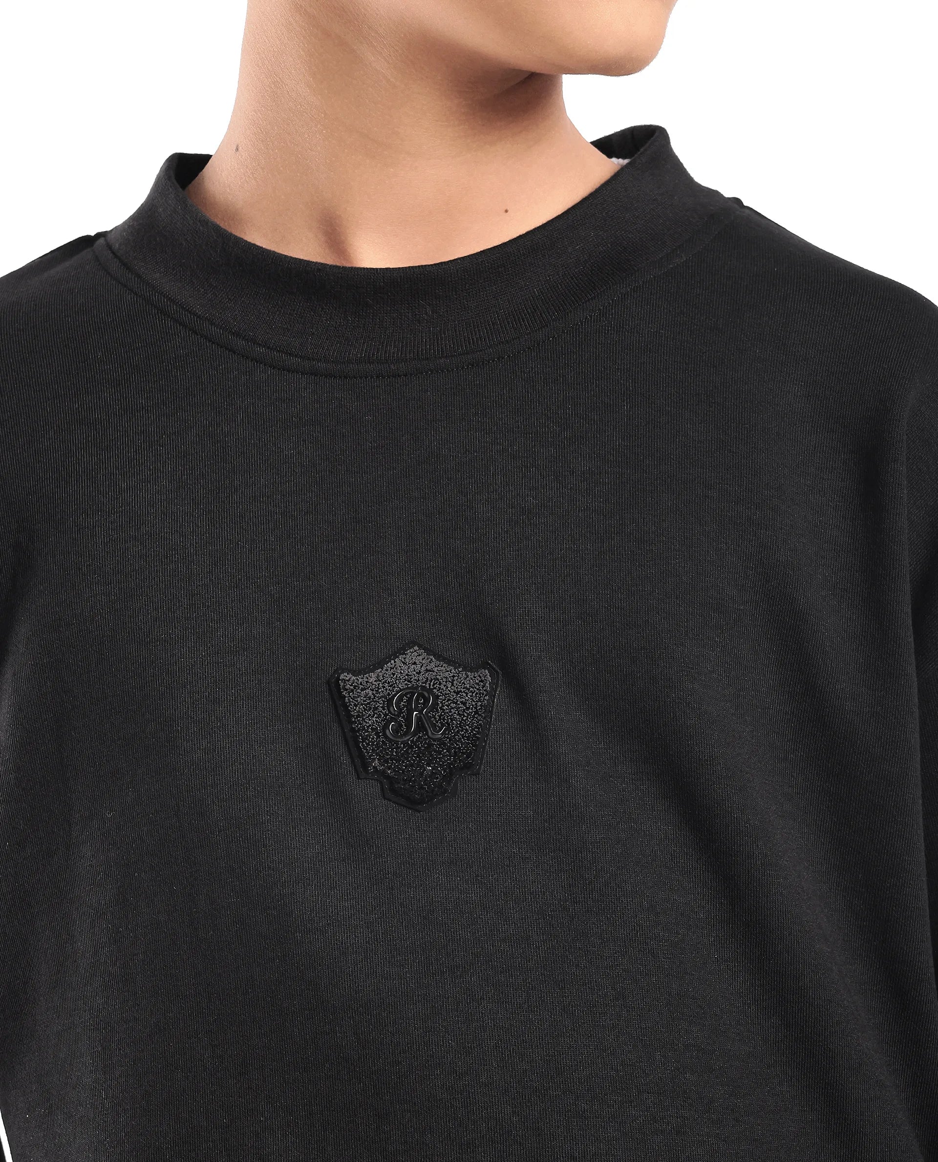 Rare Ones Kids Kai Black Cotton Slip-On Crew Neck Full Sleeves Plain Sweatshirt