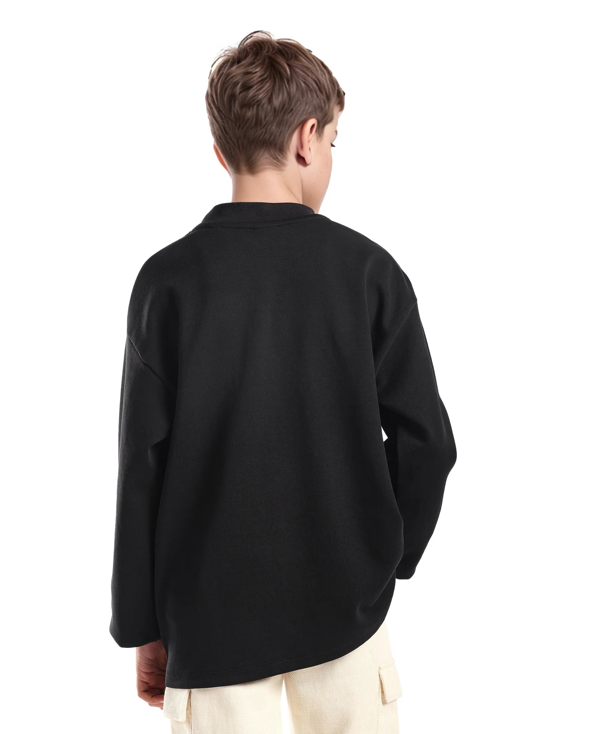 Rare Ones Kids Kai Black Cotton Slip-On Crew Neck Full Sleeves Plain Sweatshirt