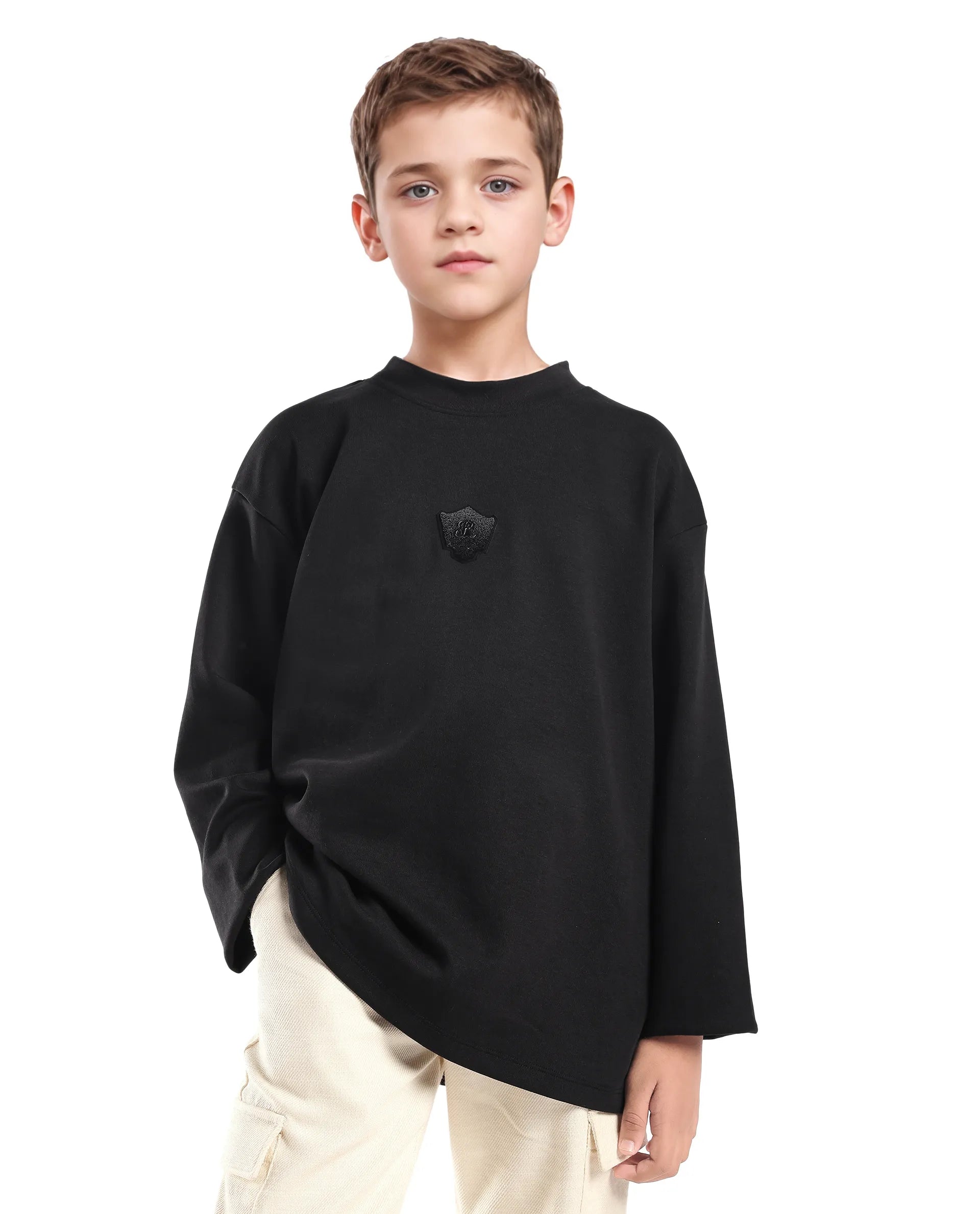 Rare Ones Kids Kai Black Cotton Slip-On Crew Neck Full Sleeves Plain  Sweatshirt - Main Image