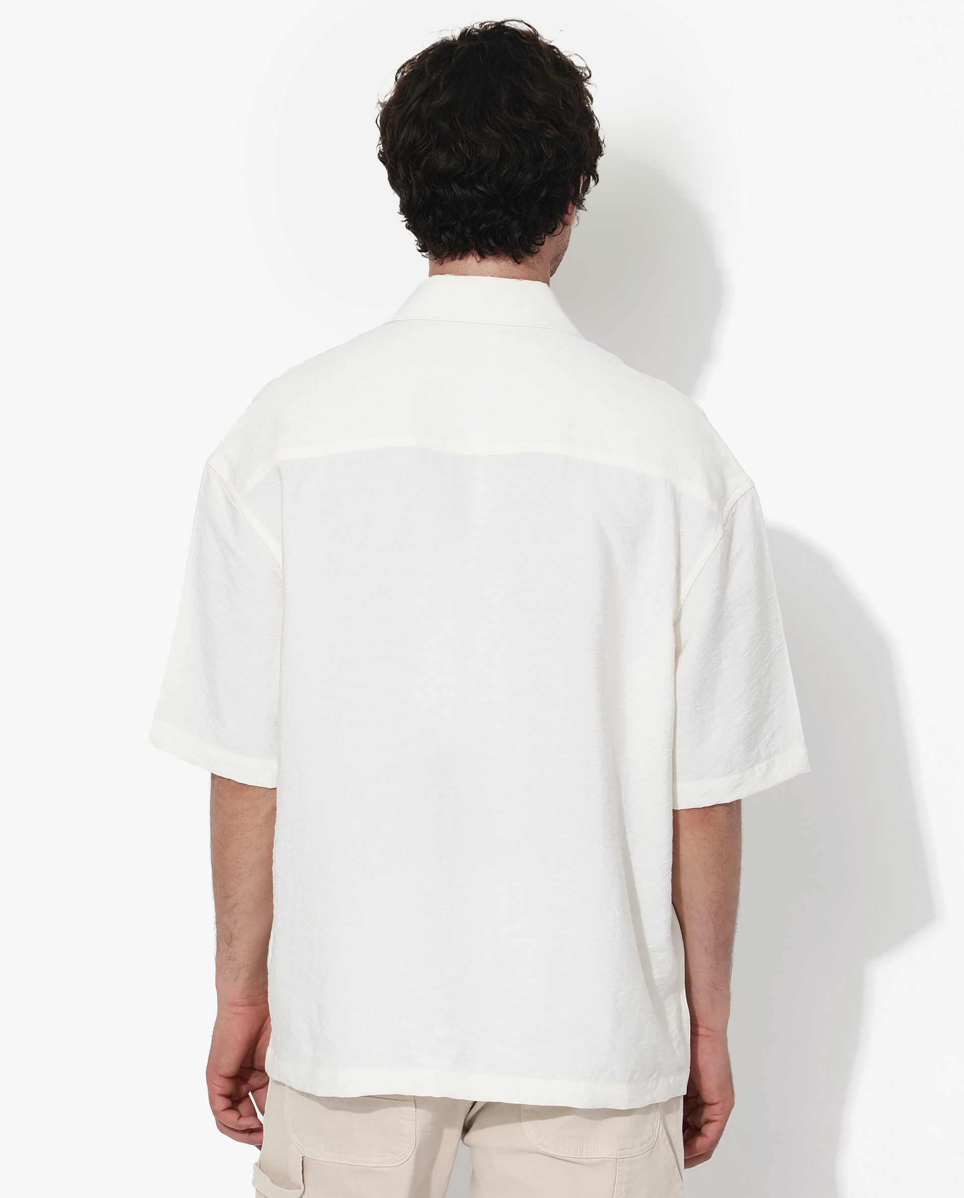 Rare Rabbit Articale Men's Kai Light Beige Viscose Nylon Fabric Short Sleeve Zip Closure Boxy Fit Solid Shirt