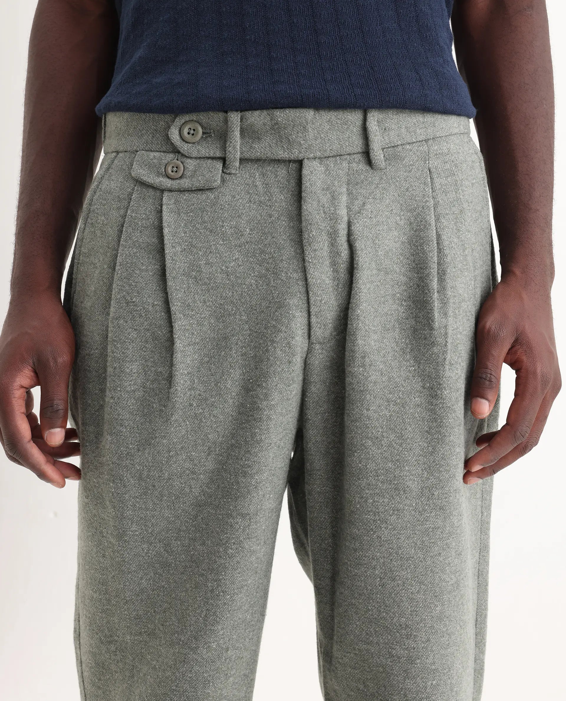 Rare Rabbit Men's Kaino Dark Green Felt Plain Regular Fit Trouser