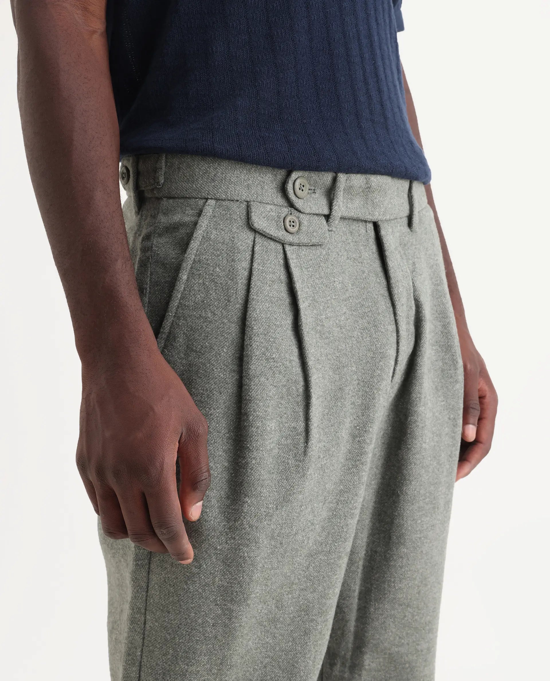 Rare Rabbit Men's Kaino Dark Green Felt Plain Regular Fit Trouser