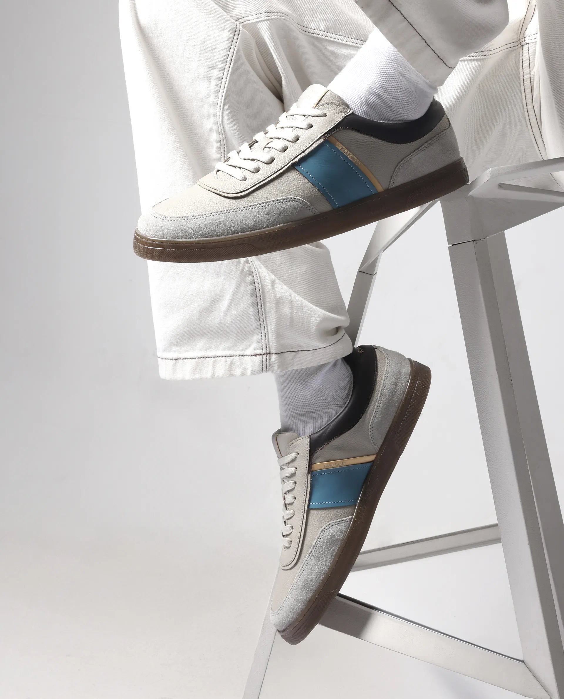 Rare Rabbit Men Kairos Pro Light Grey Premium Suede Leather Low-Top Lace-Up Sneaker Shoes