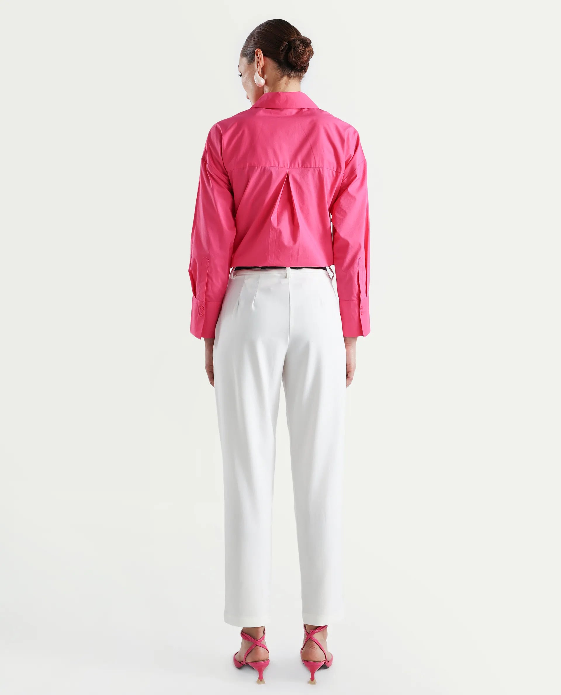 Rareism Women's Kaish Off White Polyester Blend Plain Ankle Length Tapered Trouser