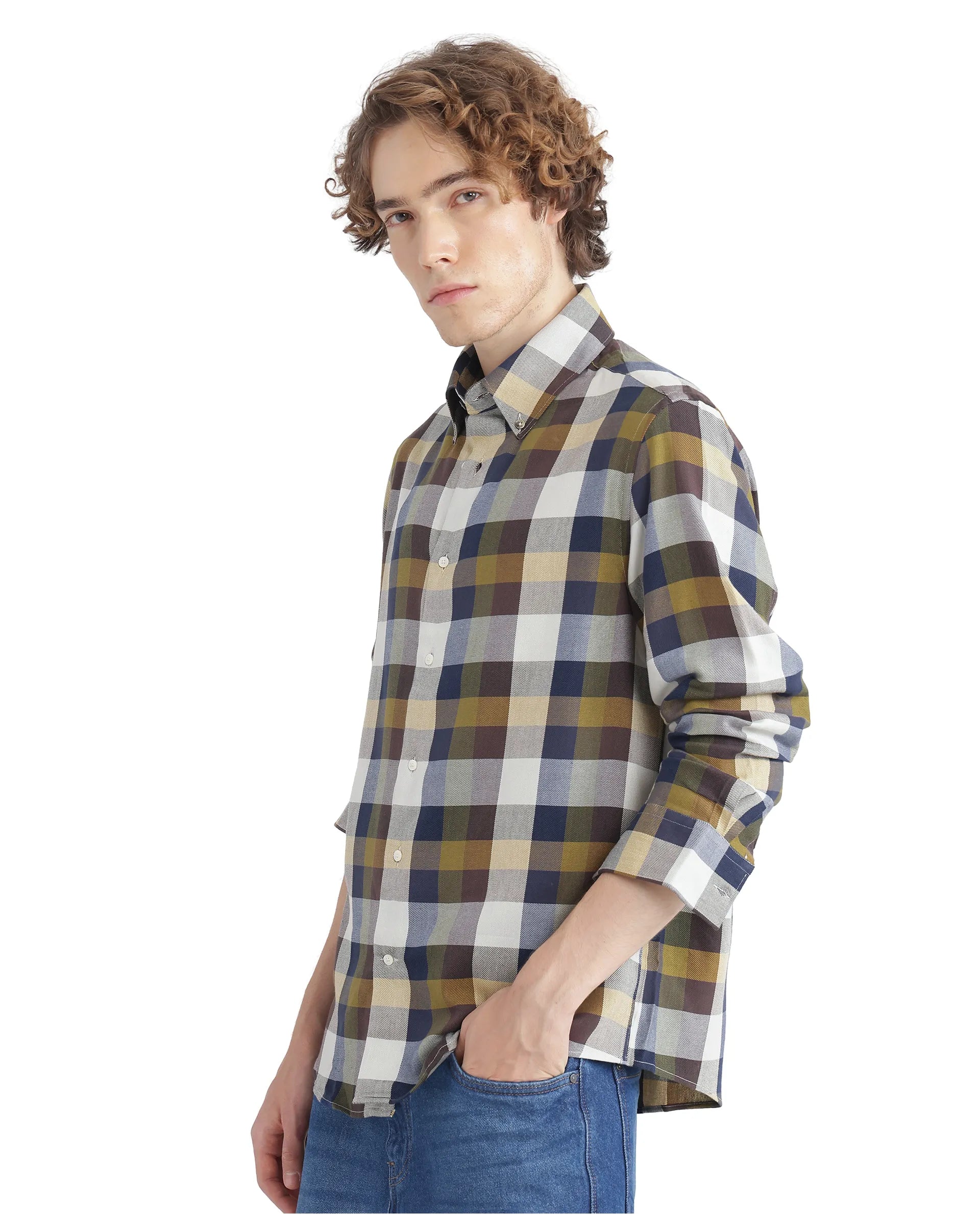 Rare Rabbit Men's Kalen Multi Cotton Fabric Regular Fit Checks Shirt