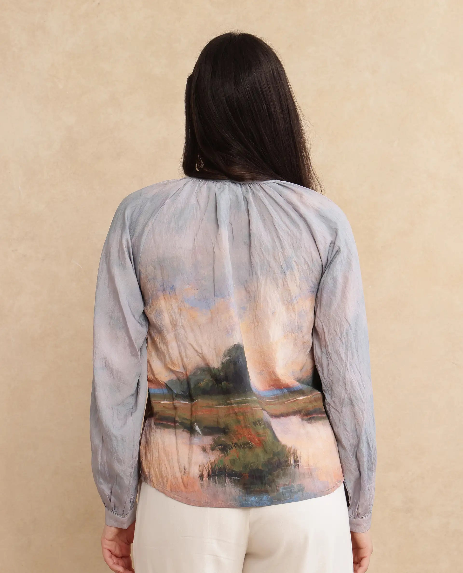 Rareism Women Kall Multi Nylon Viscose Fabric Raglan Sleeves Boat Neck Tie Up Closure Digital Print Top