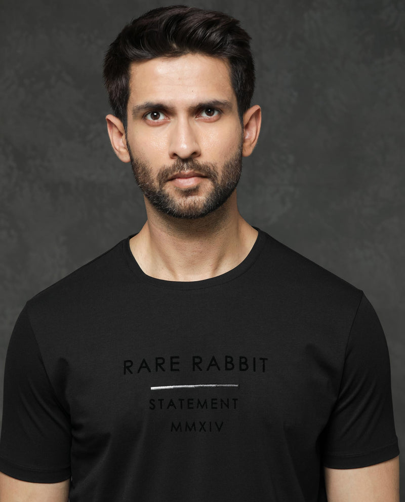 Rare Rabbit Mens Kalo Black Short Sleeve Solid Statement Graphic Print T-Shirt