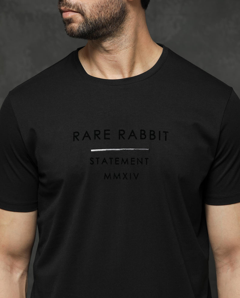 Rare Rabbit Mens Kalo Black Short Sleeve Solid Statement Graphic Print T-Shirt