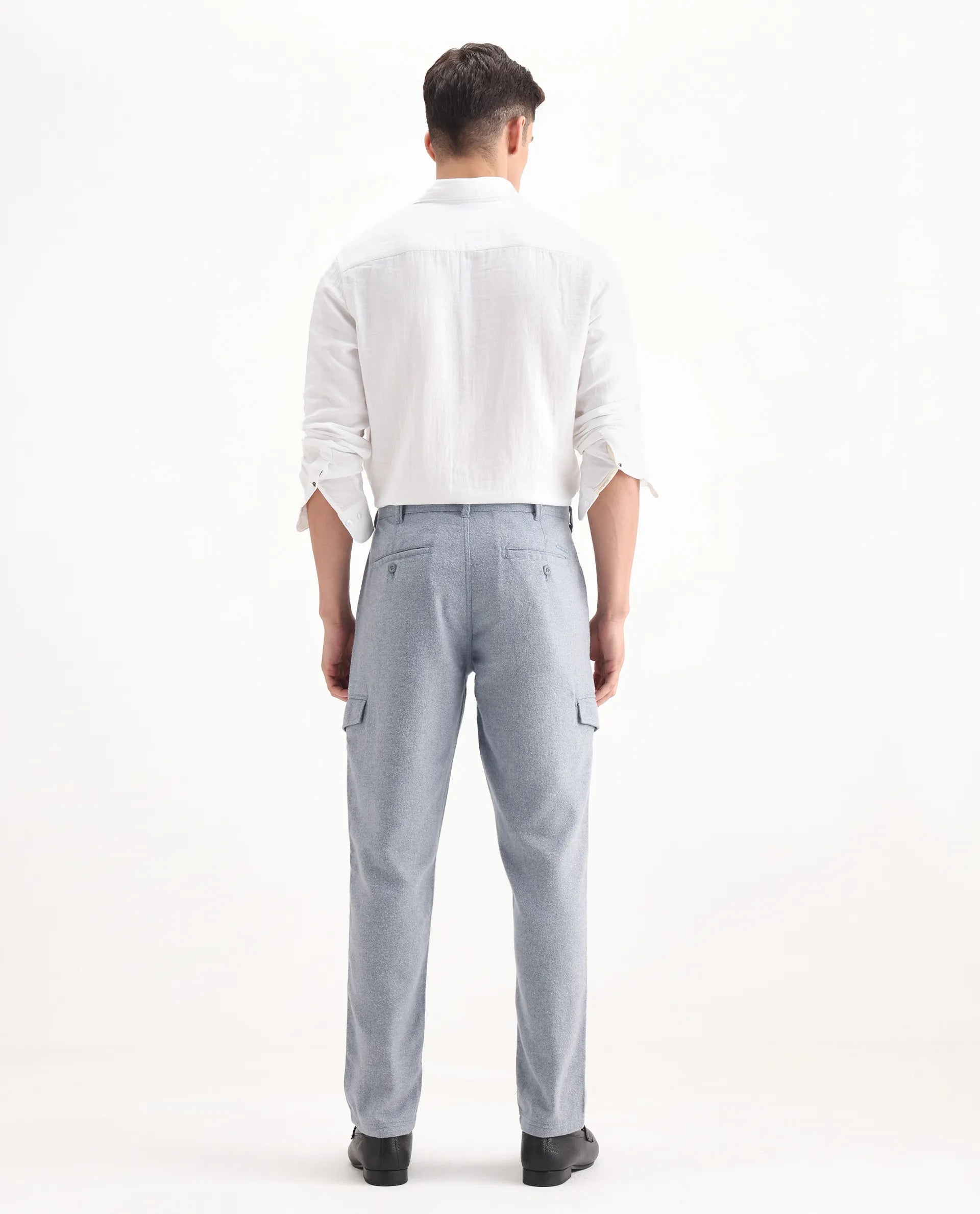 Rare Rabbit Men's Kalor Blue Cotton Plain Regular Fit Trouser