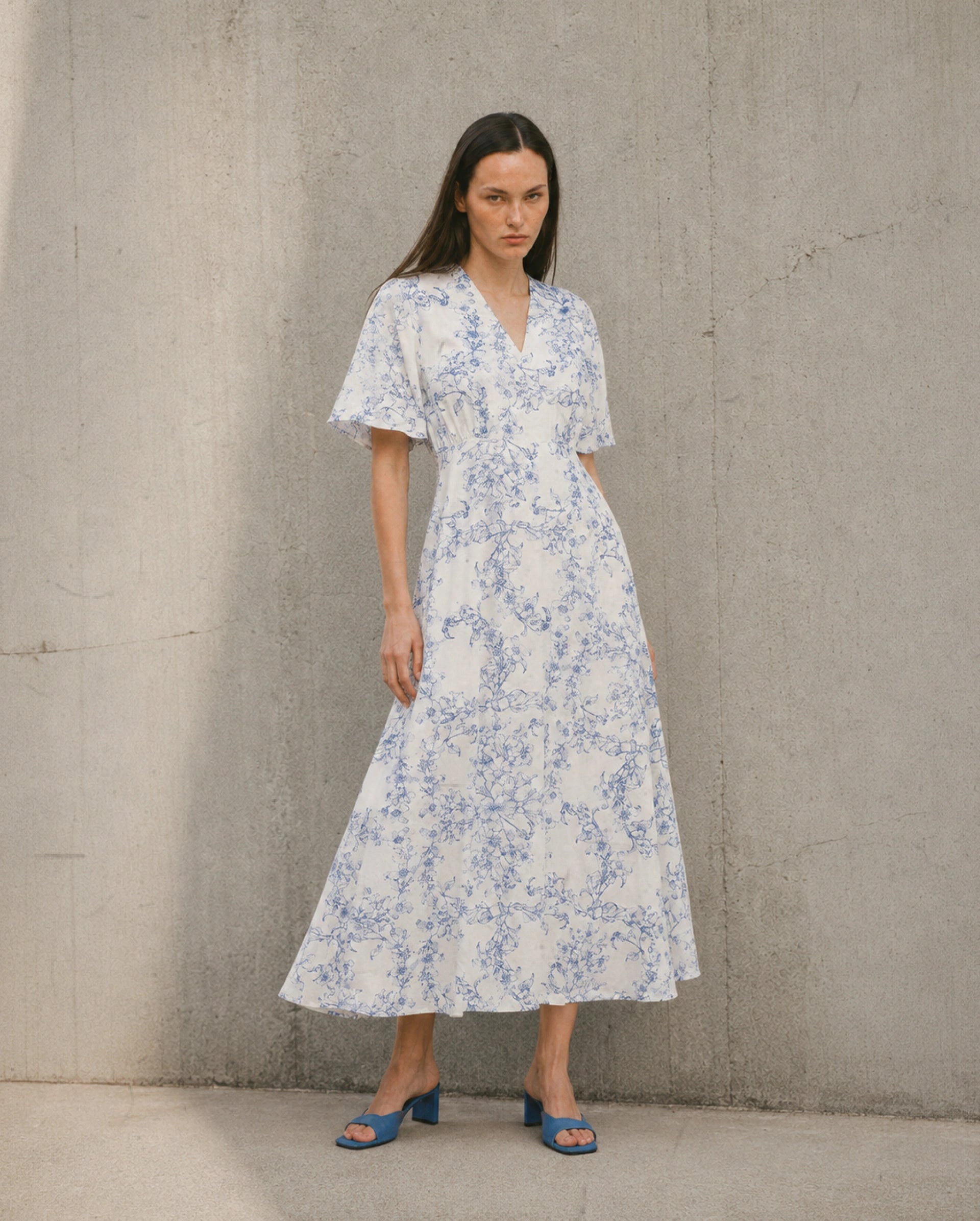 Rareism Women's Kamahe Off White Cotton Blend V-Neck Pull-On Fit And Flare Ornamental Print Dress