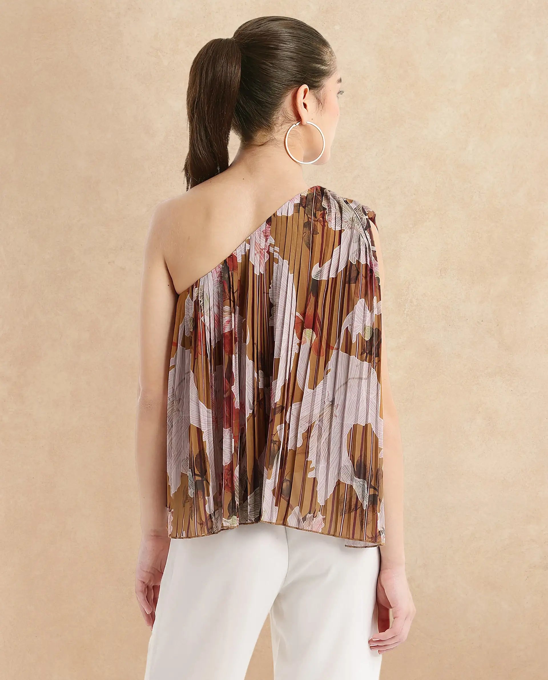 Rareism Women Kamri Multi Sleeveless One Shoulder Floral Print Top