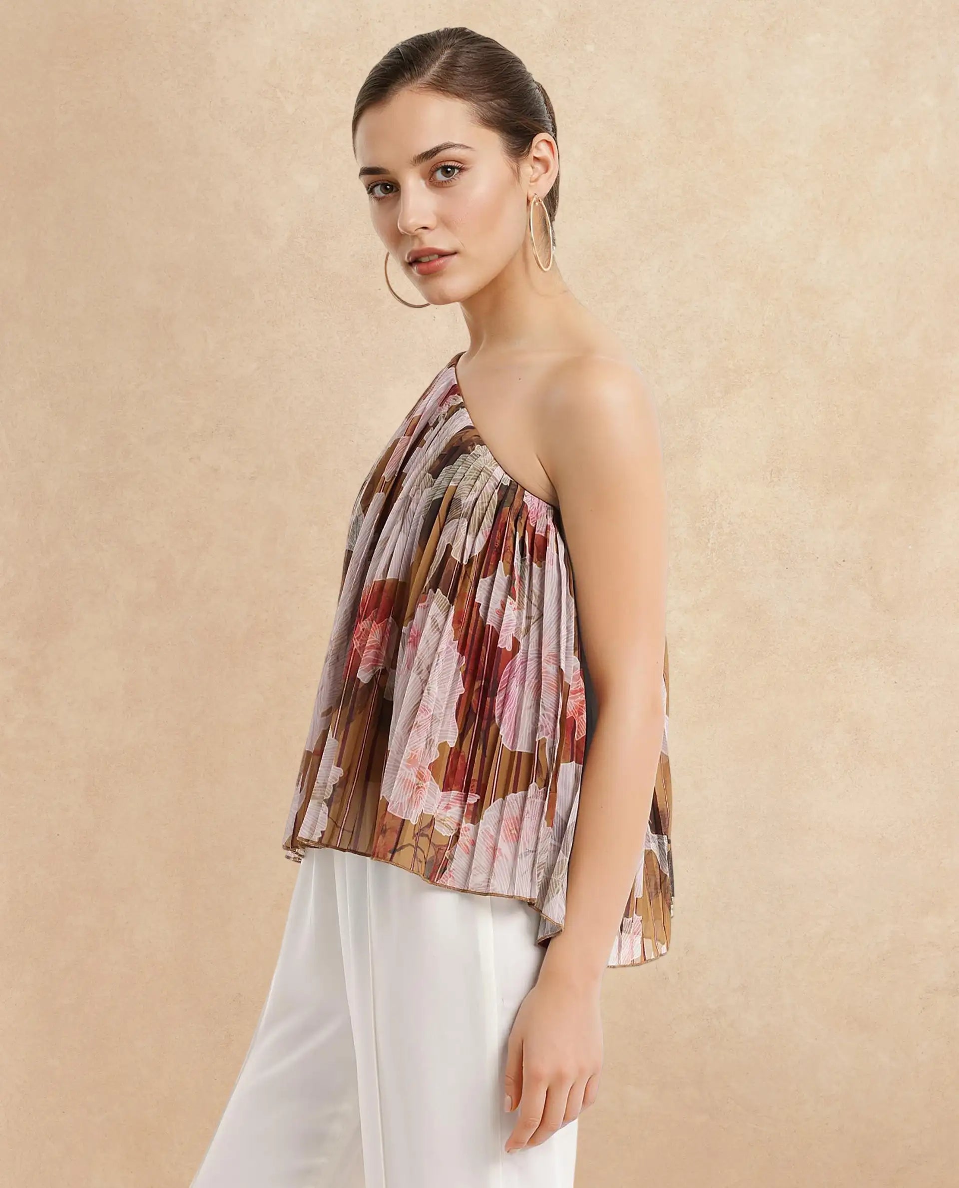 Rareism Women Kamri Multi Sleeveless One Shoulder Floral Print Top