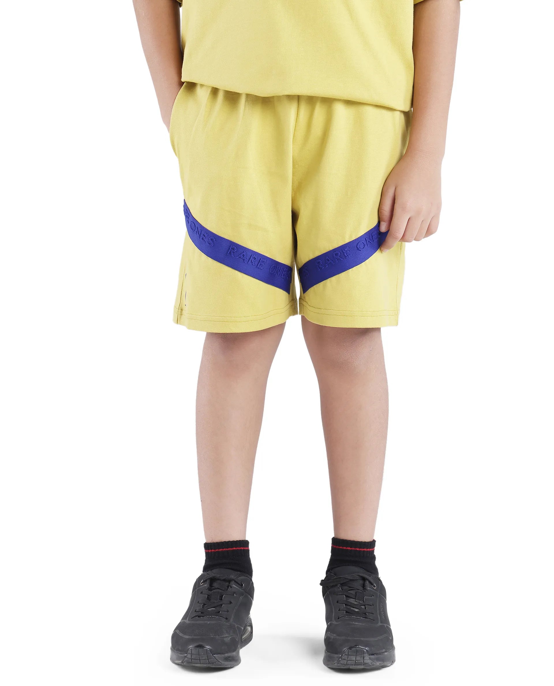 Rare Ones Kids Kam Yellow Cotton Pigment Print Shorts
